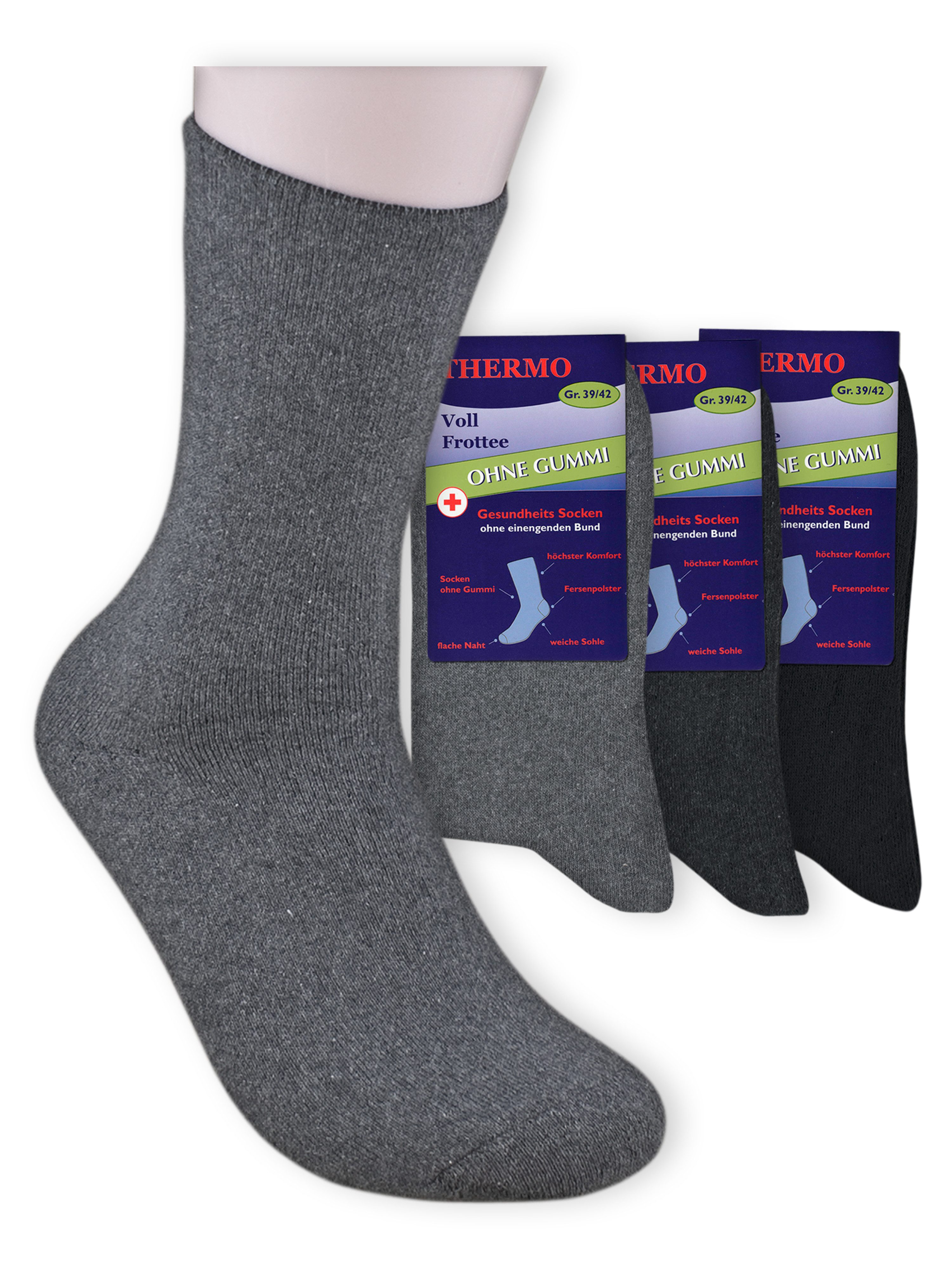 Die Sockenbude Diabetikersocken THERMO (Bund, 3-Paar, grau schwarz) Diabetikersocken ohne einengenden Bund ohne Gummi