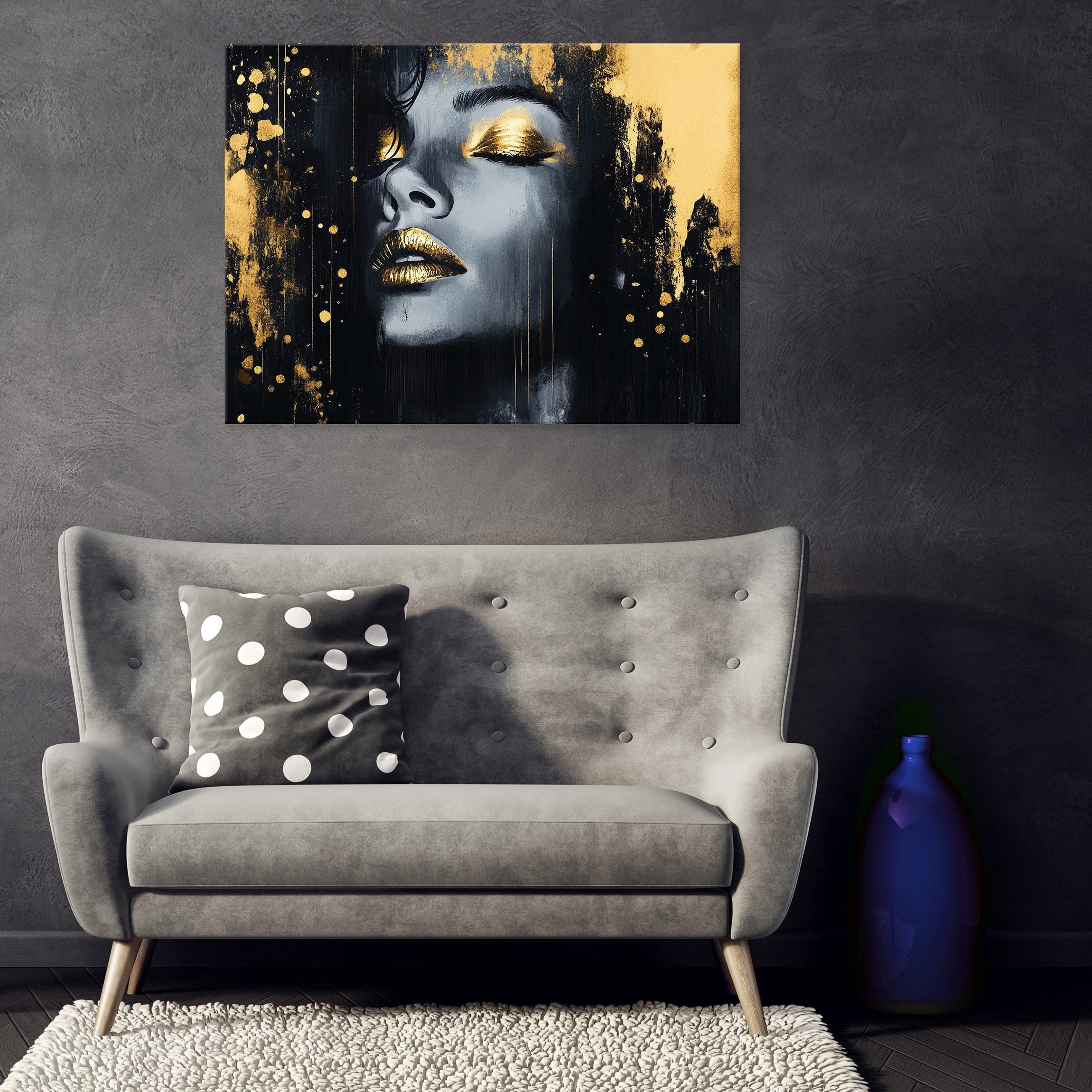 Wallarena Leinwandbild Frau Abstrakt Gold Schwarz Wandbilder XXL Wand Deko günstig online kaufen