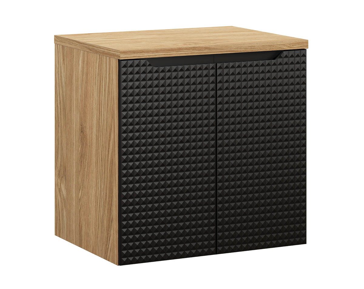einfachgutemoebel Waschtisch-Set Bad Waschplatz LUX Onyx 60cm mit Türen, zum Unterbau, schwarz-oak, (Badmöbel Set, 1-St., Waschtisch Unterschrank)