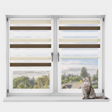 Doppelrollo Klemmfix ohne Bohren, Vkele, 230cm,freihängend Klemmträger, Klemmfix, rollos Blickdicht für Fenster und Tür
