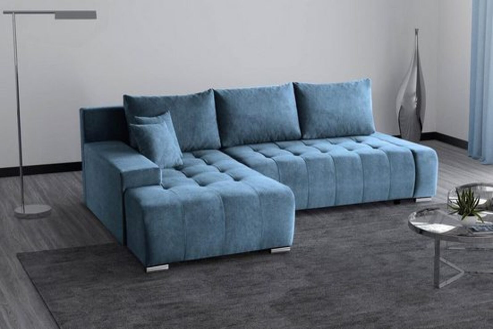 Beautysofa Ecksofa Ecksofa Sofa DRACO mit Schlaffunktion, Bettkasten Couch Wohnzimmer, Ecke mit Einfügung