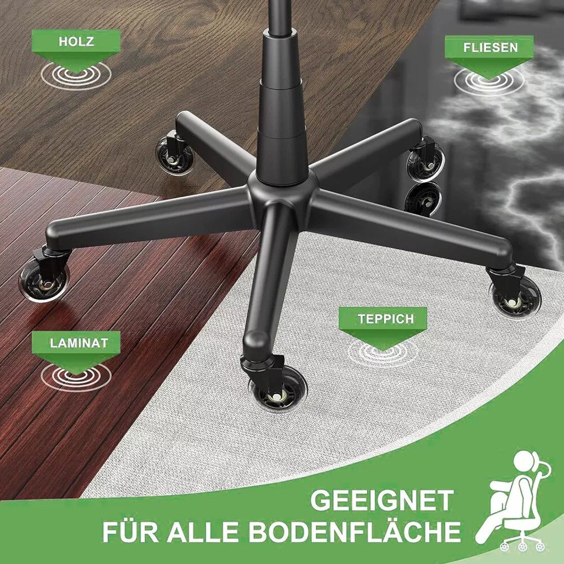 Refined Living Stuhlrolle 5x Leise Bürostuhlrollen 11mm Universal Hartbodenrollen, Kratzerfrei, (Bürostuhl Rollen 11mm, 360° drehbar, leise Rollen Bürostuhl, Er – Bild 5 von 5