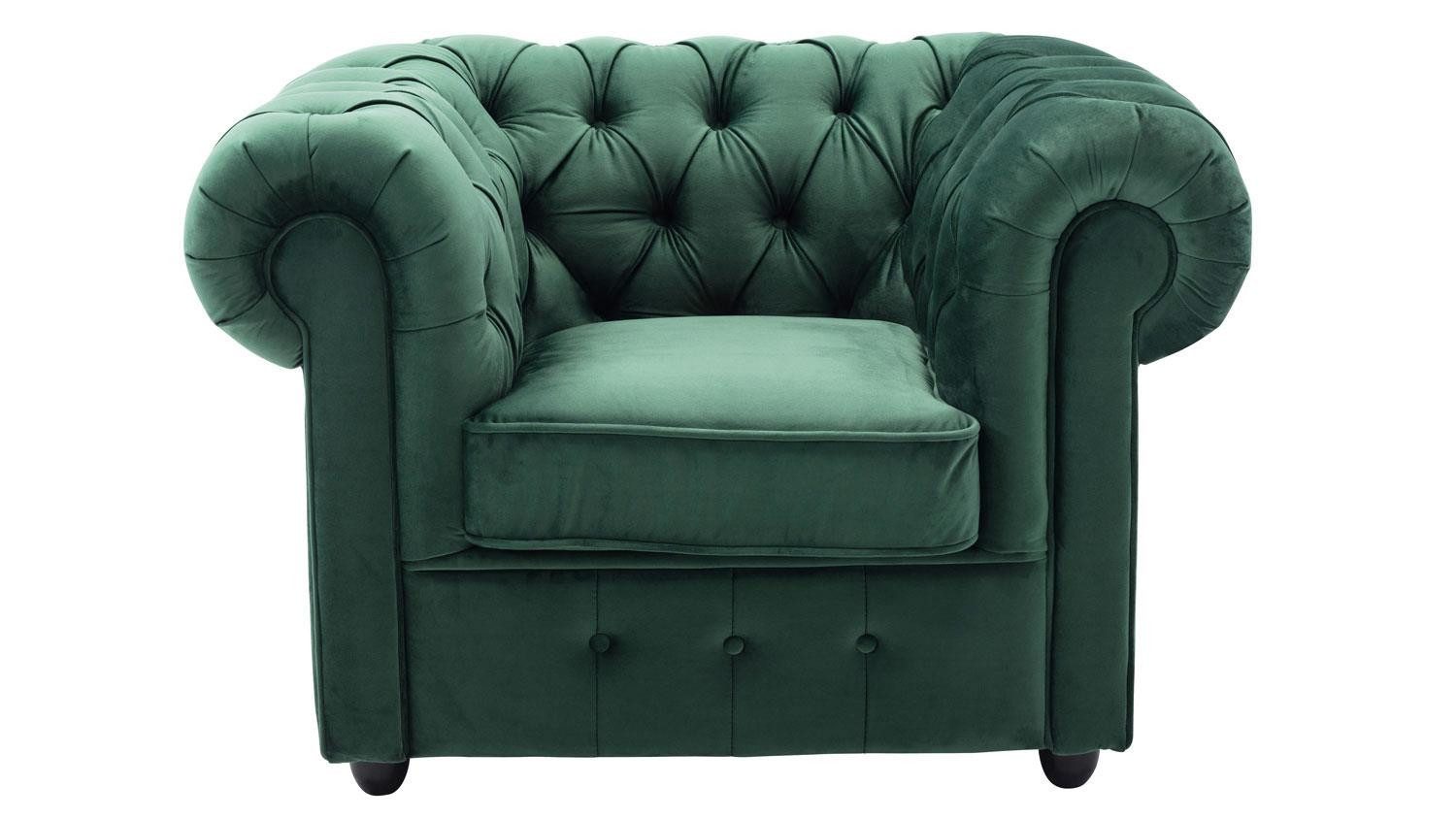 Möbel Akut Sessel Sessel Relaxsessel Chesterfield Samt dunkelgrün 114 cm
