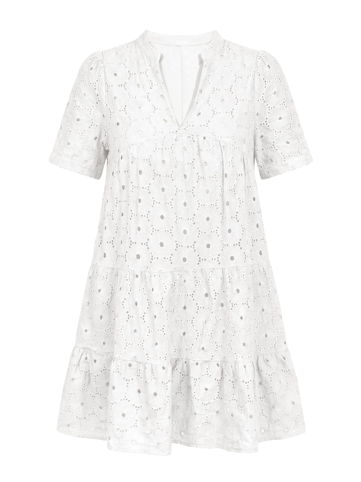 Imily Bela Spitzenkleid Damen Lochstickerei Freizeitkleid mit Puffärmeln (P günstig online kaufen