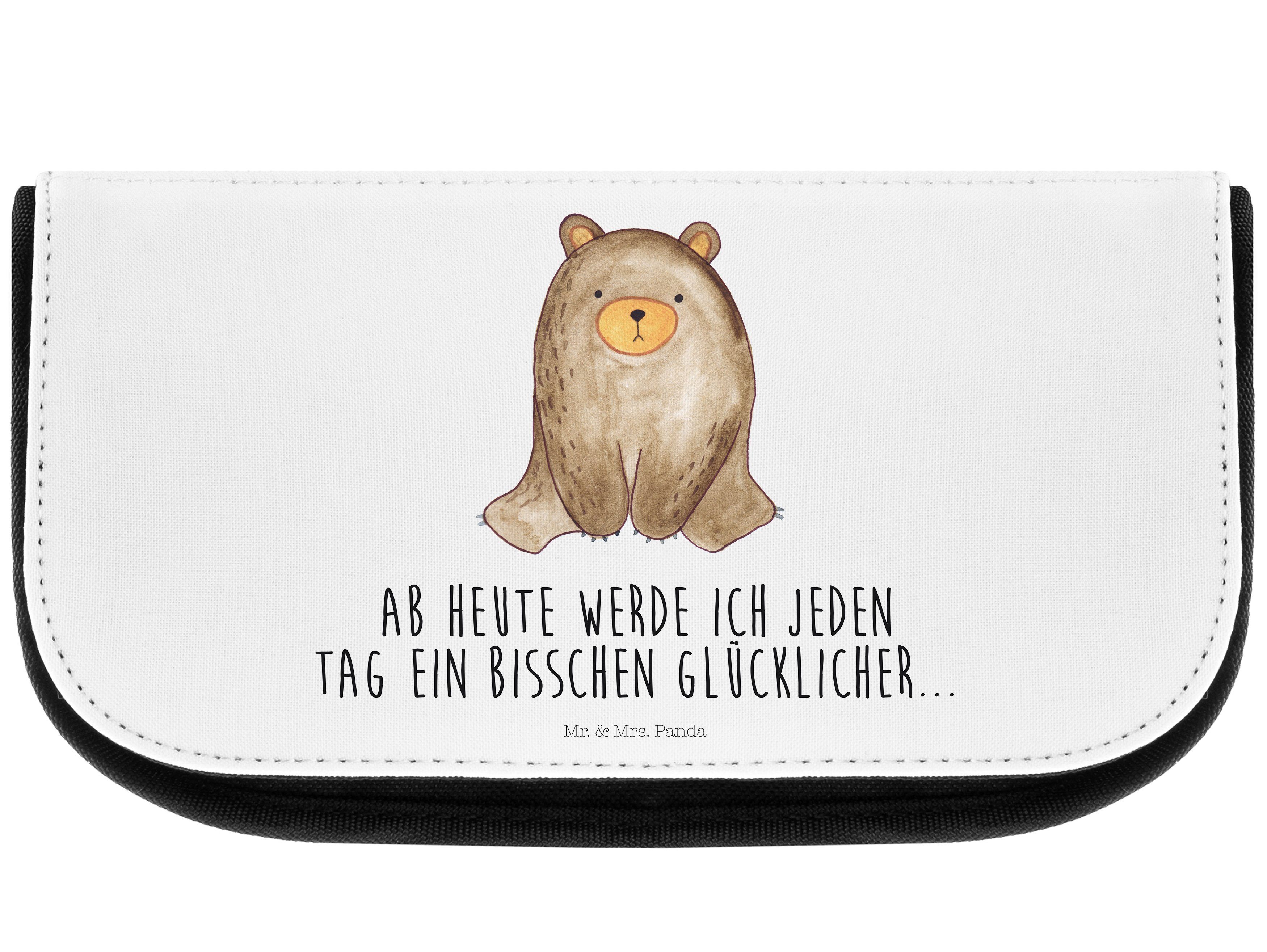 Mr. & Mrs. Panda Kosmetiktasche Bär sitzend - Weiß - Geschenk, Teddybär, Kulturtasche, Make-Up Tasche (1-tlg)
