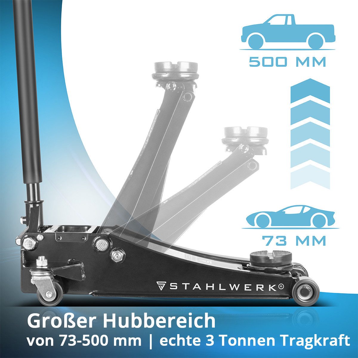 STAHLWERK Wagenheber Reifenwechsel Set Wagenheber WHB-73 ST mit 3 t Tragkraft, Set, 3-tlg., Set, äußerst geringe Geräuschemissionen
