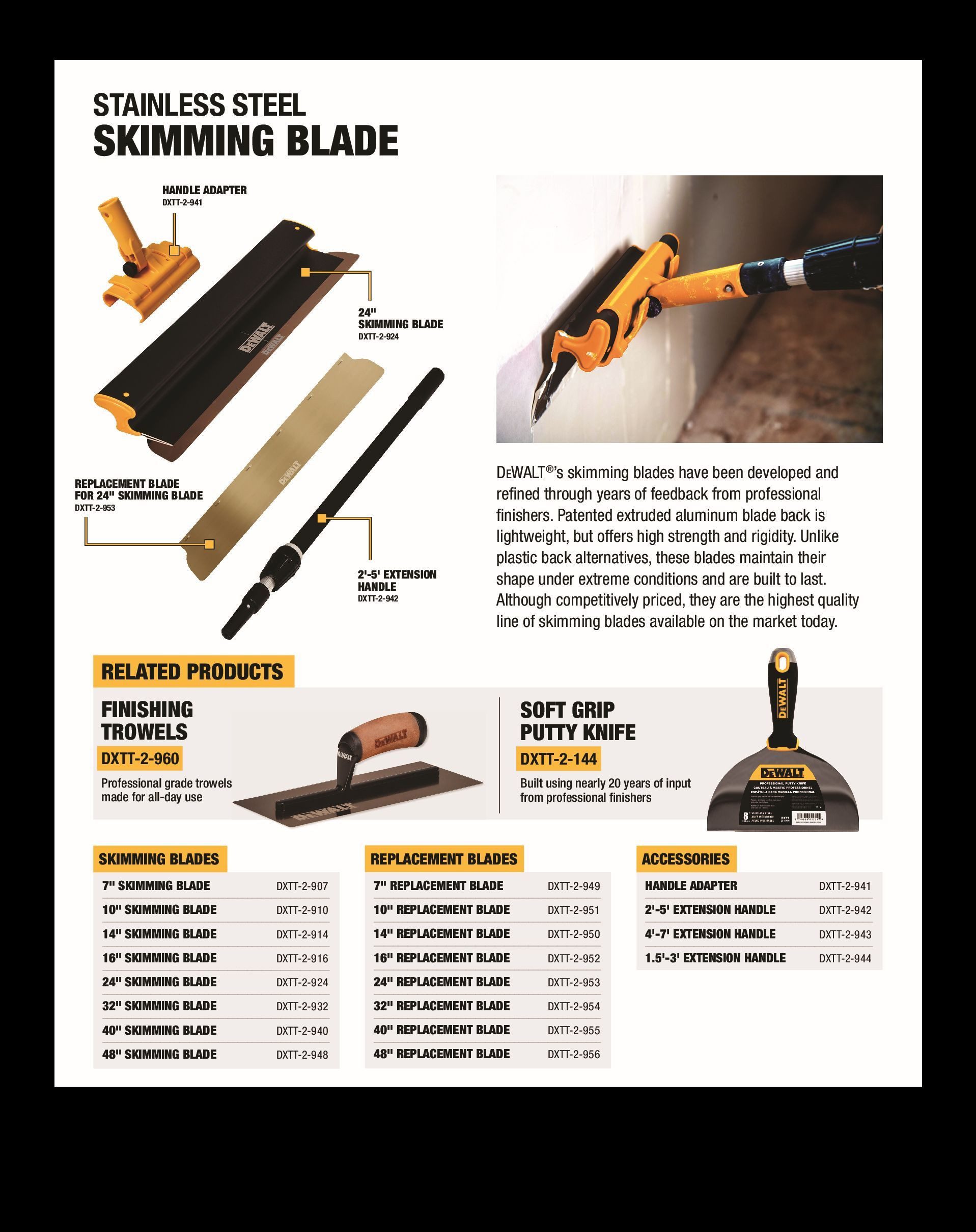 DeWalt Flächenspachtel DeWALT Flächenspachtel 101cm Spachtel mit Alu Griff 2-940