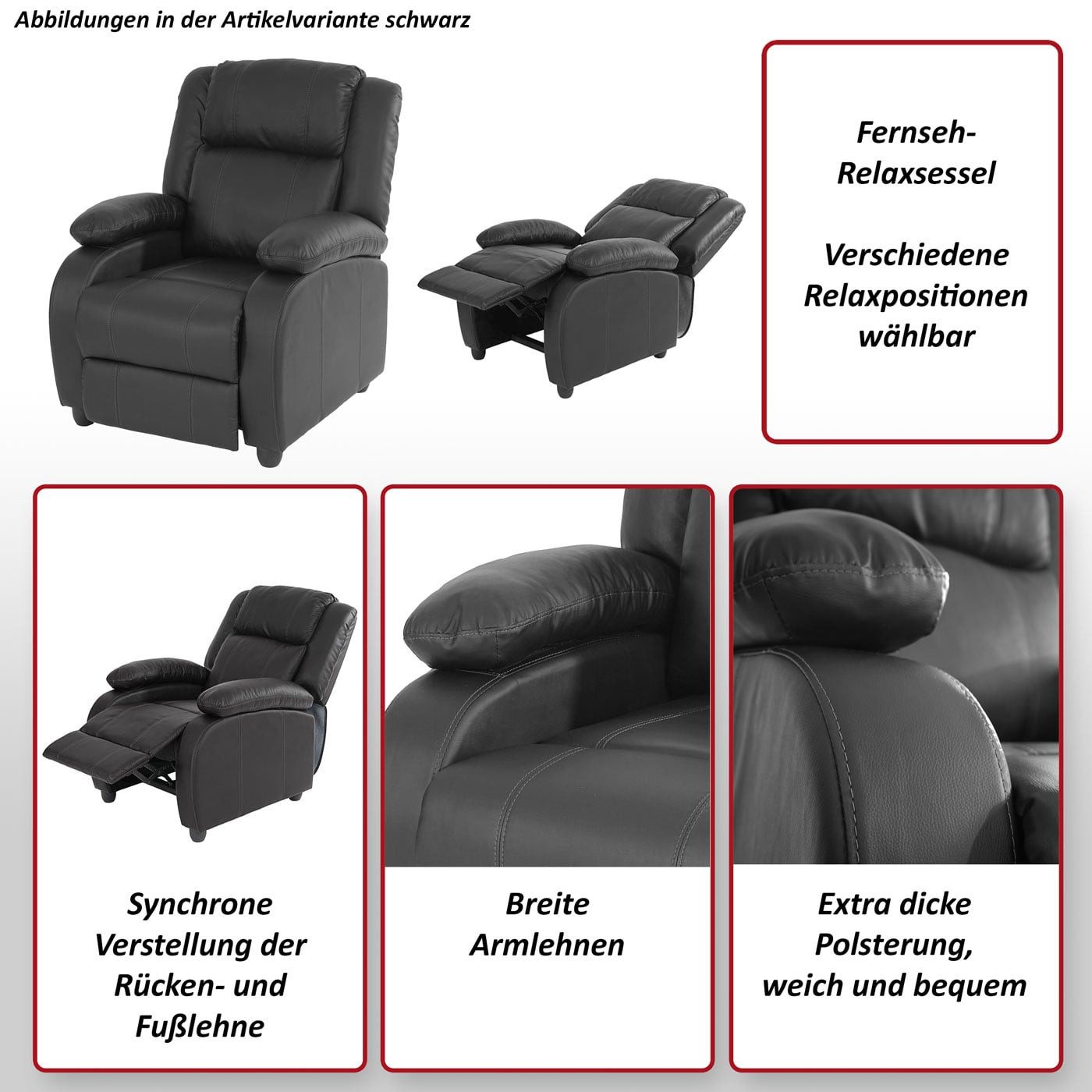 MCW Relaxsessel Glasgow, Verschiedene Relax-Positionen wählbar, Extradicke Polsterung