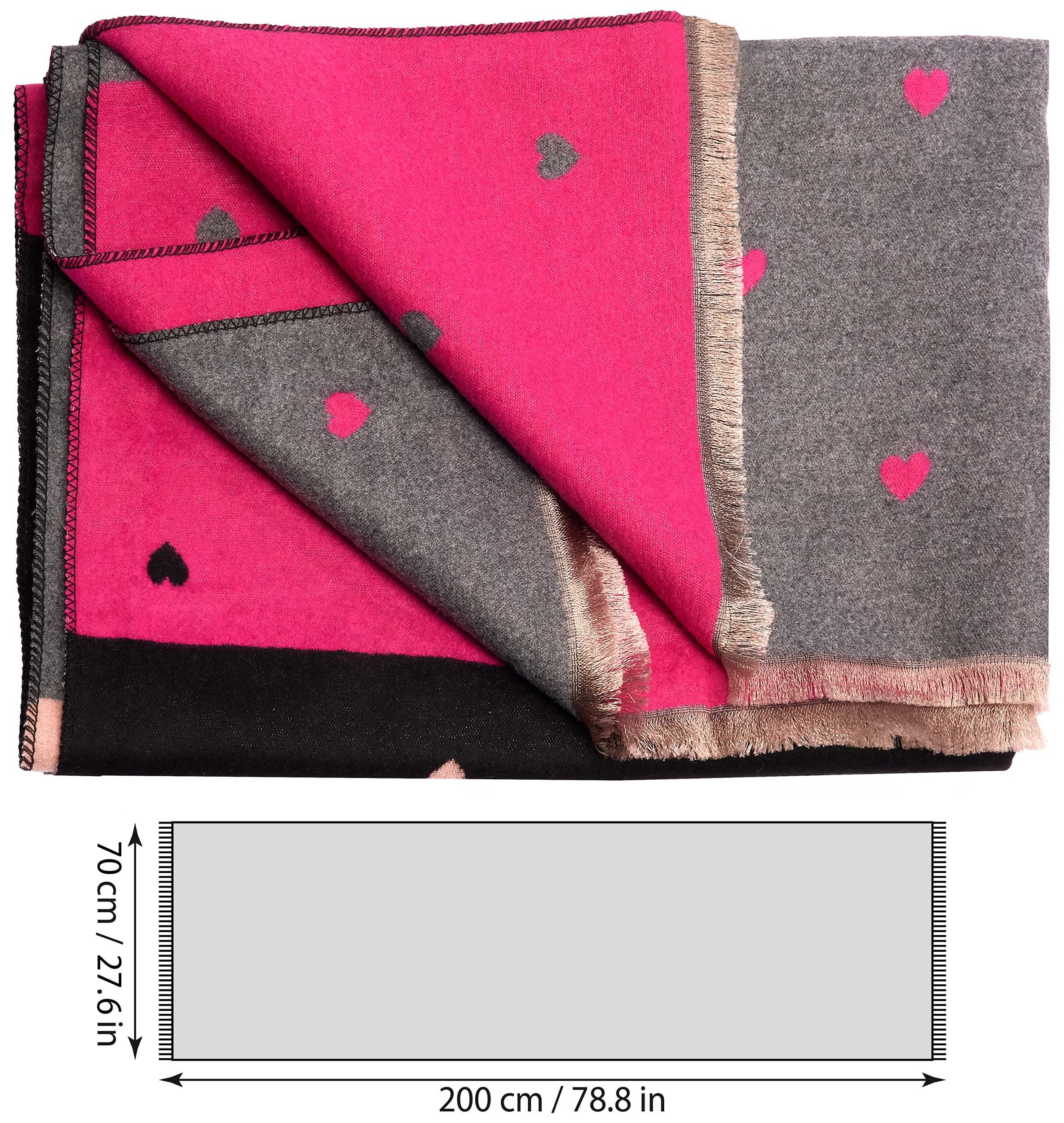 BRUBAKER Schal Cashmirillo Damen Schal mit Herz Muster - 70 x 200 cm, (Weiches Kaschmir-Gefühl, 1-St. für Herbst und Winter), Warm, Kuschelig und Oversized - He – Bild 5 von 5