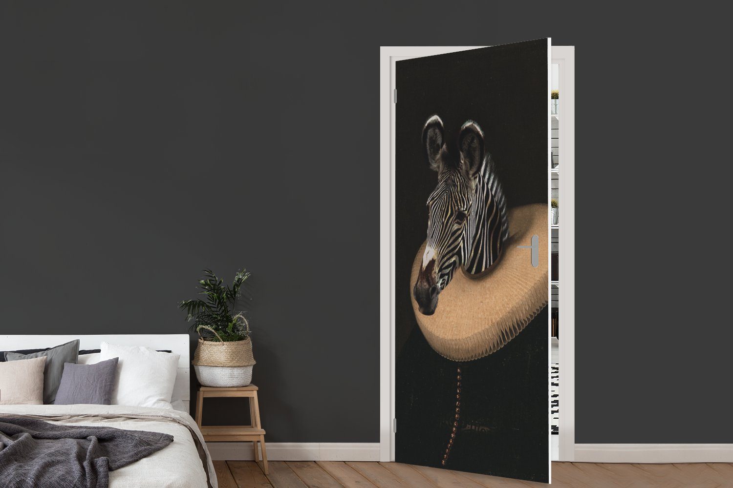 MuchoWow Türtapete Zebra Kunst, (1 Matt, Fototapete für Türaufkleber, 75x205 - Tür, - cm St), Halsband bedruckt