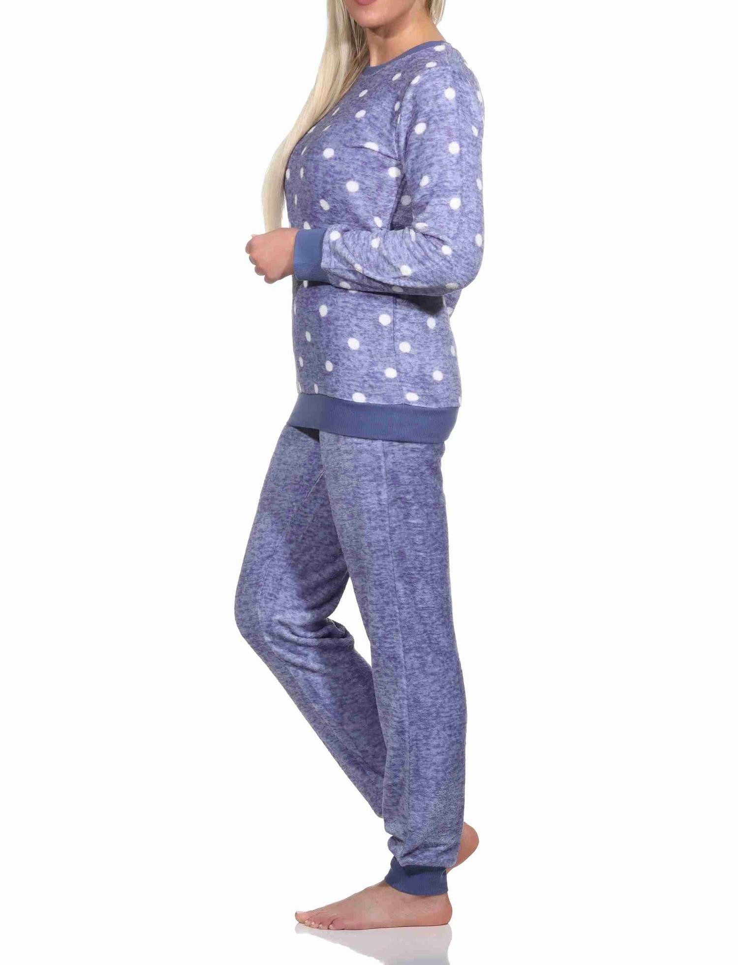 Normann Pyjama Kuschelig warmer Damen langarm Schlafanzug mit Bündchen Tupfen Optik – Bild 3 von 4