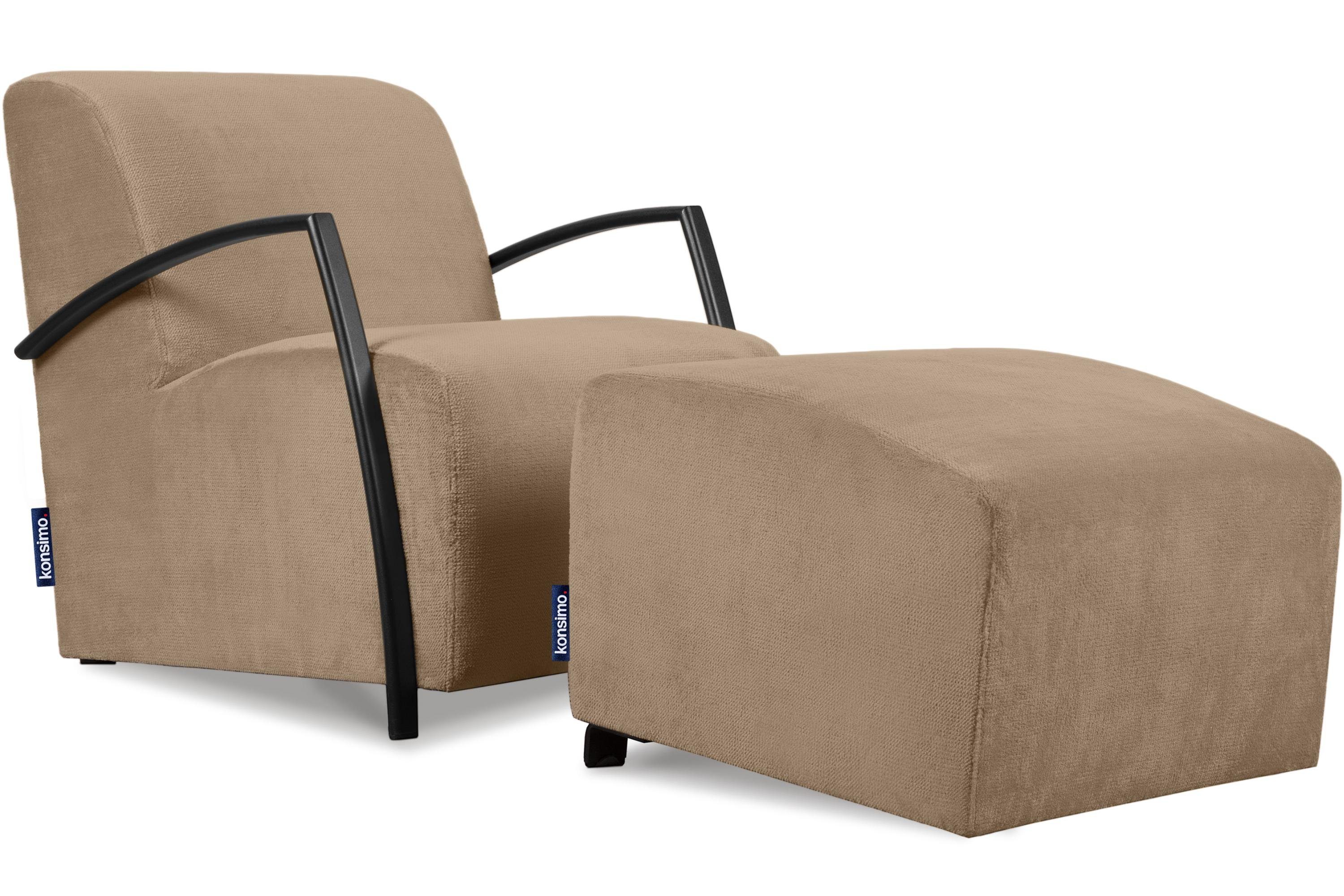 Konsimo Cocktailsessel CARO Sessel mit Hocker (Relaxsessel mit Hocker), mit gewellter Feder im Sitz, ergonomische Form für bequemes Sitzen beige | beige