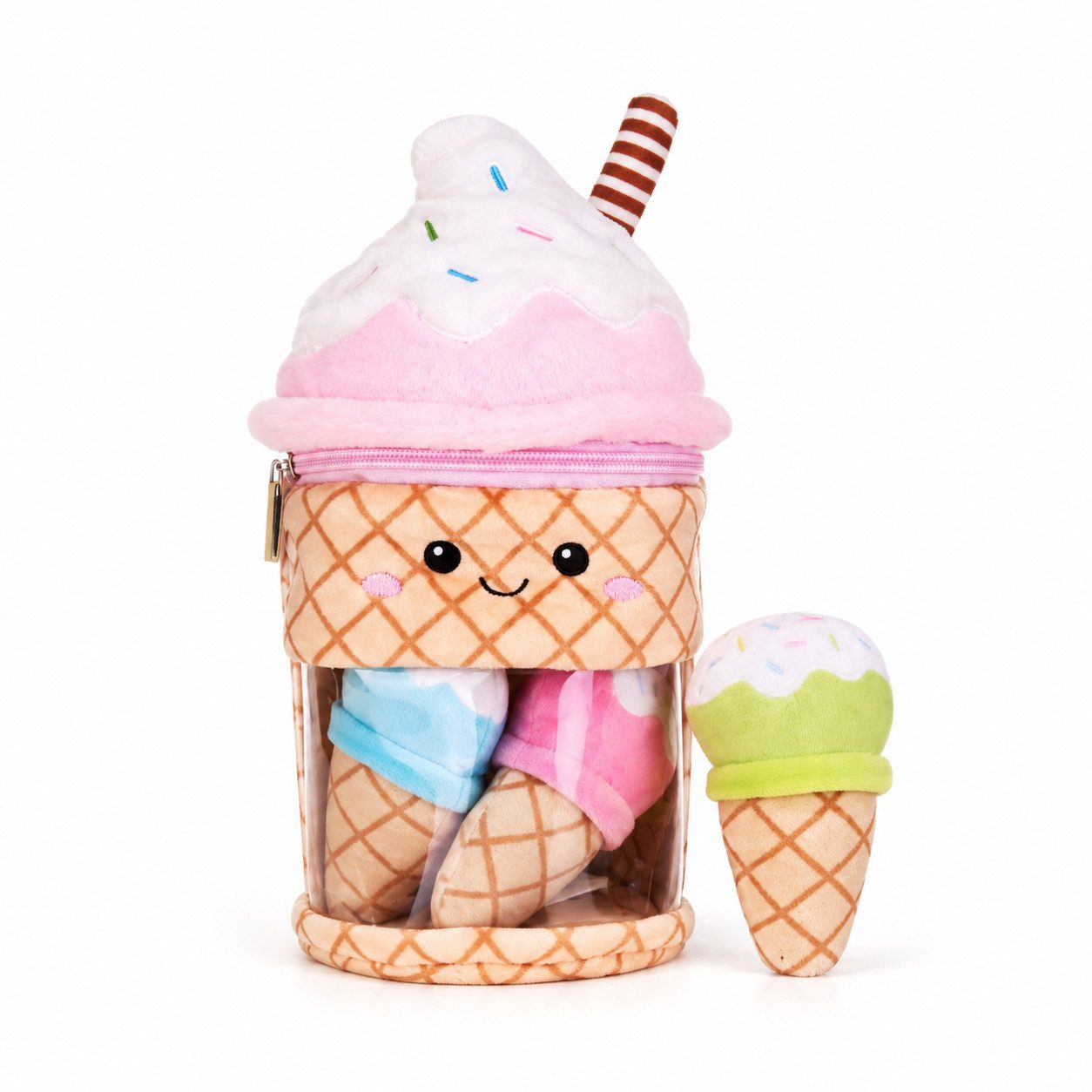 Dinotoys Kuscheltier Milchshake mit 3 Mini-Eis Kawaii Plüschset 23 cm Rosa (Set, 1-St., Geschenk-Set), Kawaii Plüsch Food Spiel Set mit Mini-Plüschtieren, süße Geschenkidee
