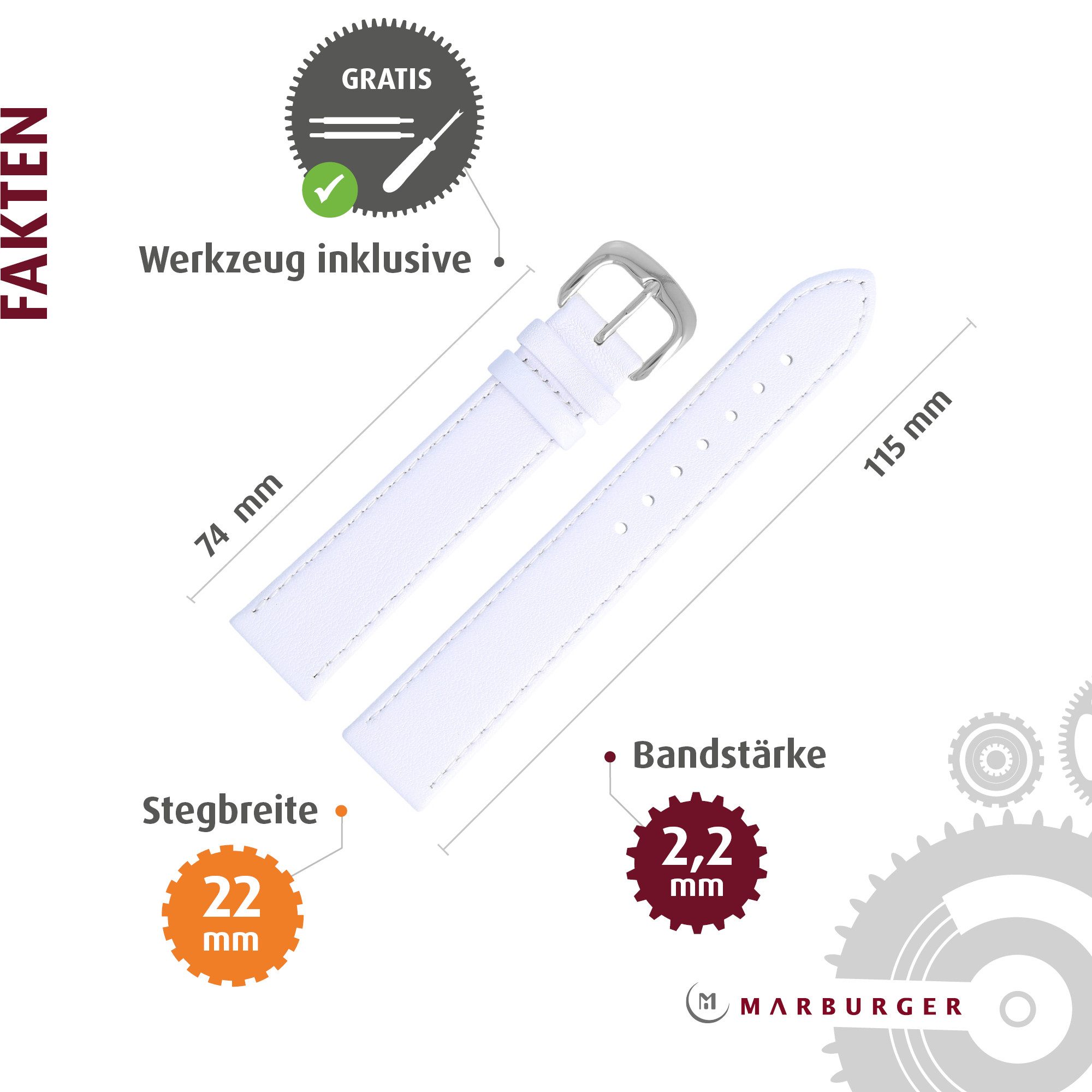 MARBURGER Uhrenarmband 22mm Leder