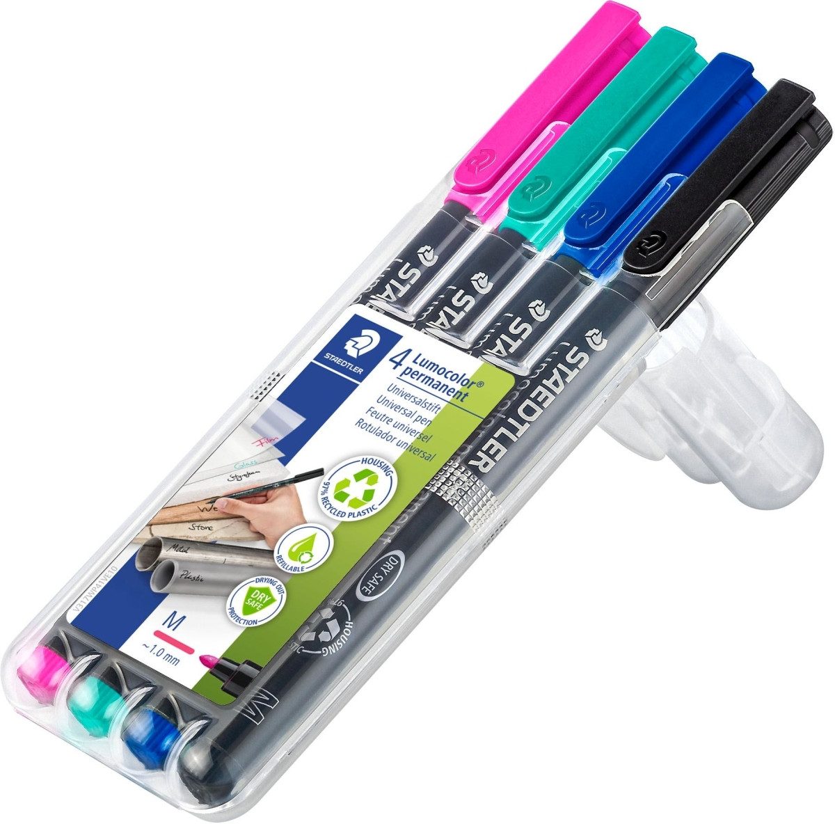 STAEDTLER Folienstift Folienschreiber Lumocolor M permanent hellblau, türkis, lila, grau VE=