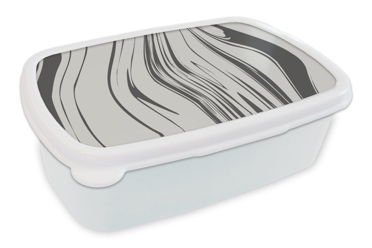 MuchoWow Lunchbox Marmor - Grau - Muster, Kunststoff, (2-tlg), Brotbox für Kinder und Erwachsene, Brotdose, für Jungs und Mädchen weiß