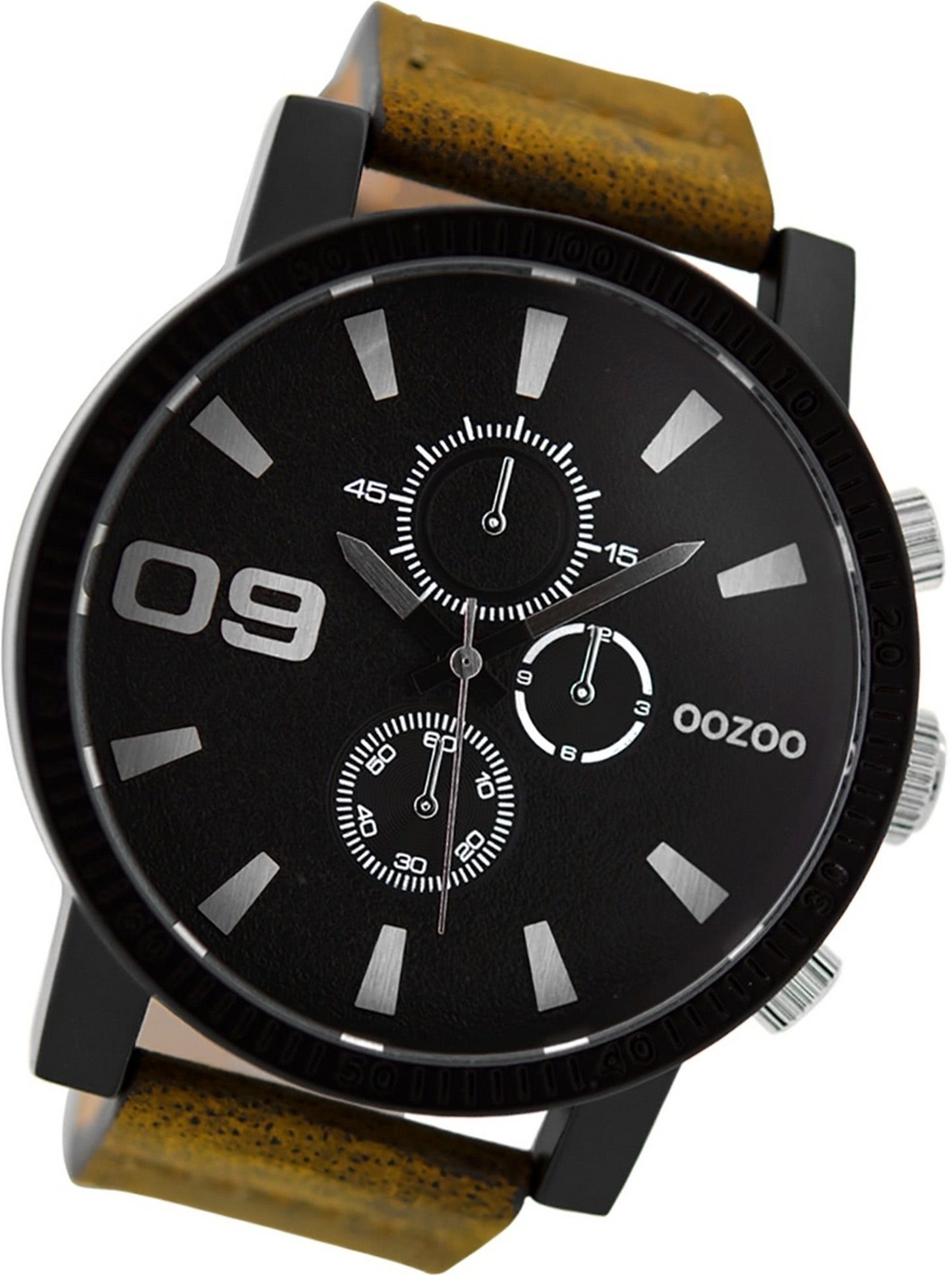 OOZOO Herren Quarzuhr (ca. Gehäuse, Lederarmband C9033A 50mm) Herrenuhr rundes Leder groß braun, Uhr Analog, extra Oozoo