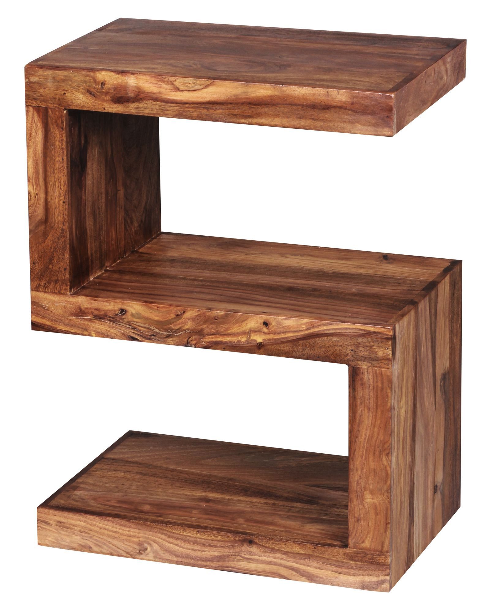 furnicato Beistelltisch S-Form 44x60x30 Massivholz, Walnuss Finish (1-St), Handgefertigter Zeitungsständer mit praktischer Ablagefläche