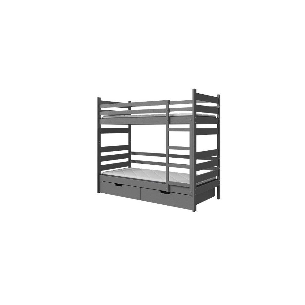 Masseno Etagenbett DRAKO 80x190 cm mit Schublade Hochbett Massivholz Anthrazit
