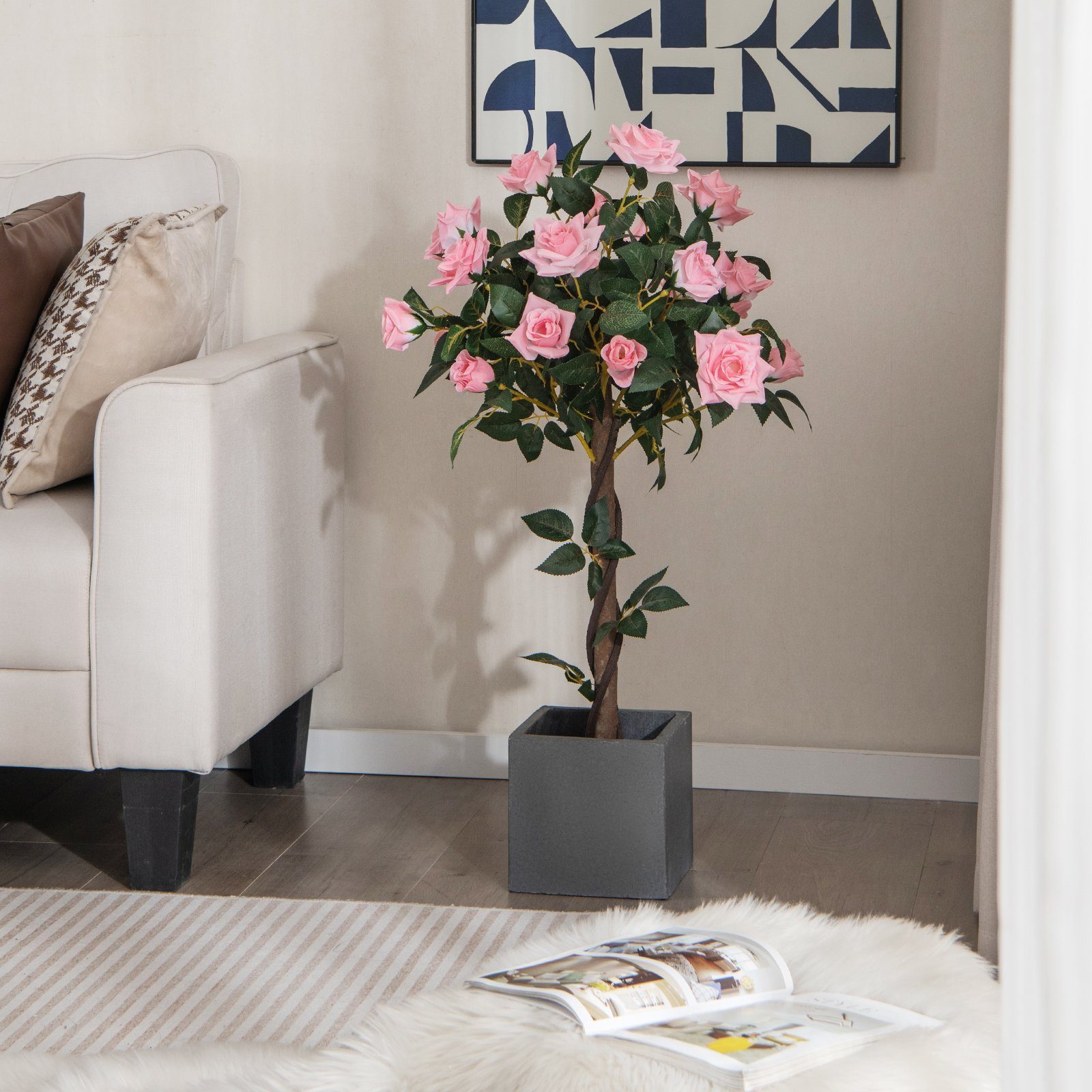 Kunstbaum, COSTWAY, Höhe 93 cm, mit 21 Kiefernrosen & natürlicher Stamm günstig online kaufen