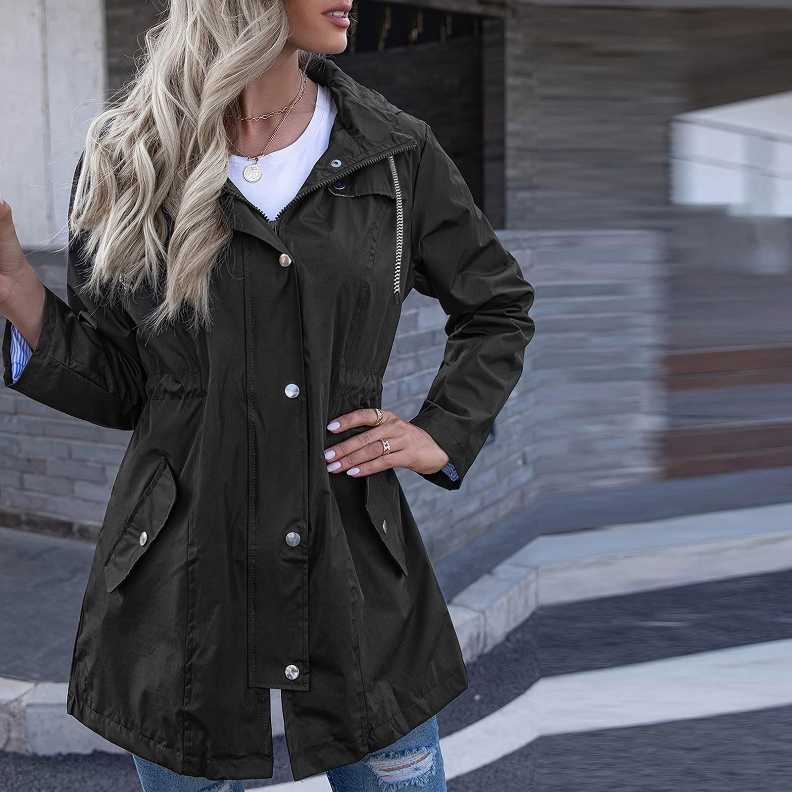 RWEUOQ Regenmantel Damen-Windjacke mit Streifenfutter und günstig online kaufen
