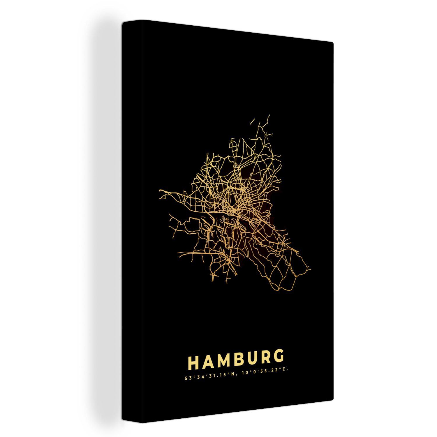 OneMillionCanvasses® Leinwandbild Hamburg - Karte St), Leinwandbild bespannt 20x30 - fertig cm Stadtplan - Karte, inkl. Zackenaufhänger, Gold (1 - Gemälde