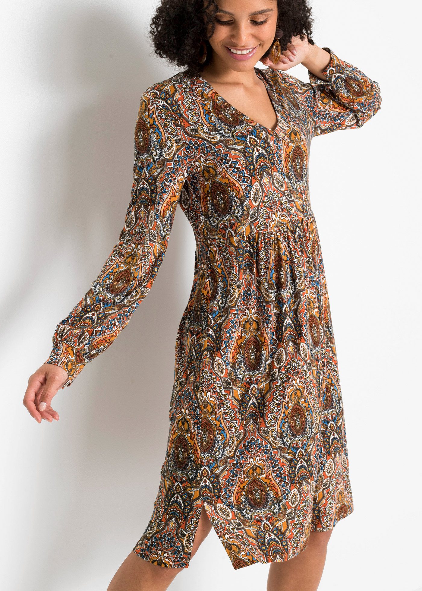 bonprix Jerseykleid für kühle Tage, aus Viskose mit Elasthan, ausgestellte günstig online kaufen