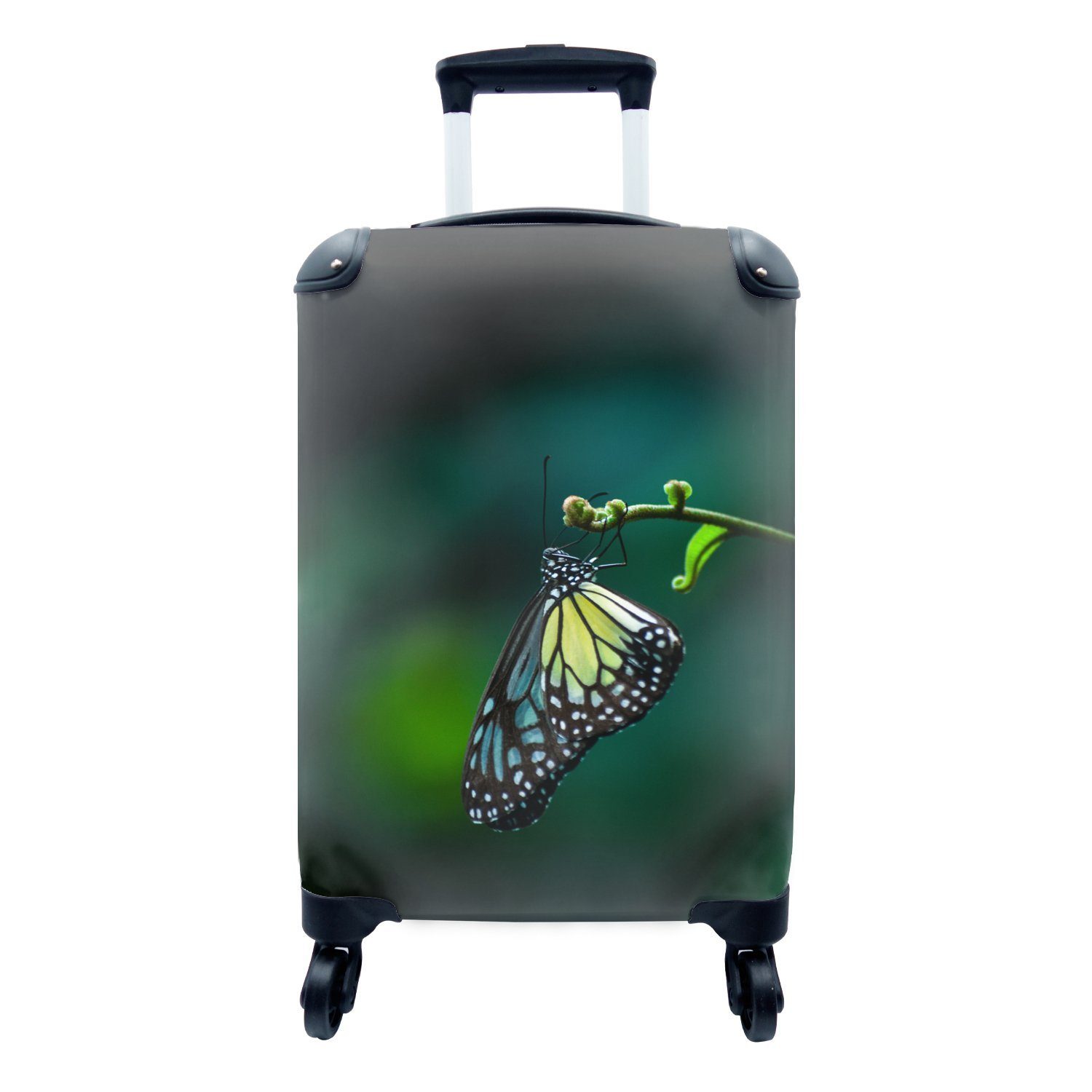 MuchoWow Handgepäckkoffer Schmetterling dünnen für Reisetasche einem 4 Trolley, Reisekoffer Zweig, auf Handgepäck Rollen, rollen, mit Ferien