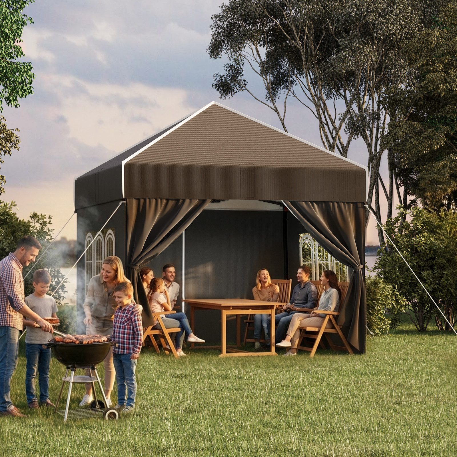HOMALL Pavillon winterfest und wasserdicht 3x3/3x4.5/3x6m Faltpavillon Gartenpavillon, (mit Tragetasche & Sandsäcken, für Garten Camping), Spitzdach-Pavillon mit 4 abnehmbaren Seitenwänden