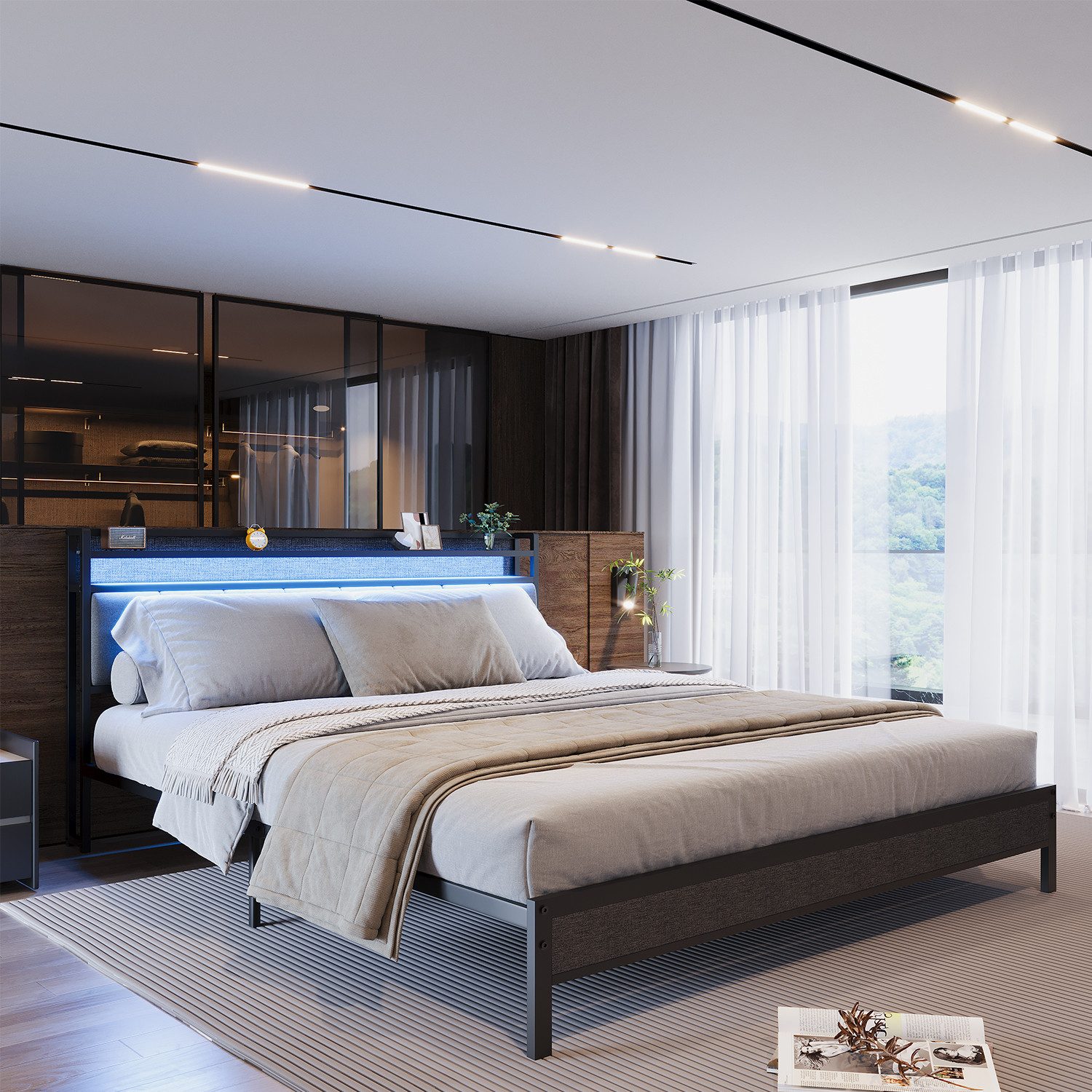 HOMALL Bettgestell Metallbett Bettgestell Doppelbett für Jugendliche mit LE günstig online kaufen