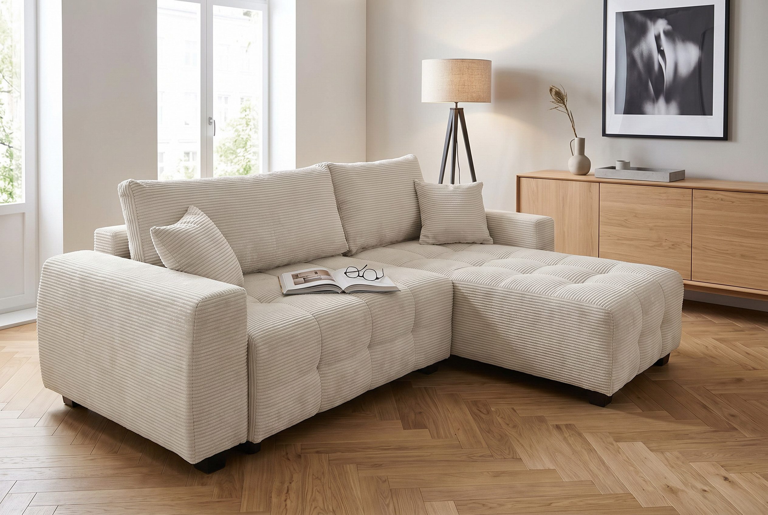 OTTO home Ecksofa Bella Couch L-Form, B: 234 cm, Zierkissen inklusive, optional Schlaffunktion & Bettkasten, Wohnkomfort