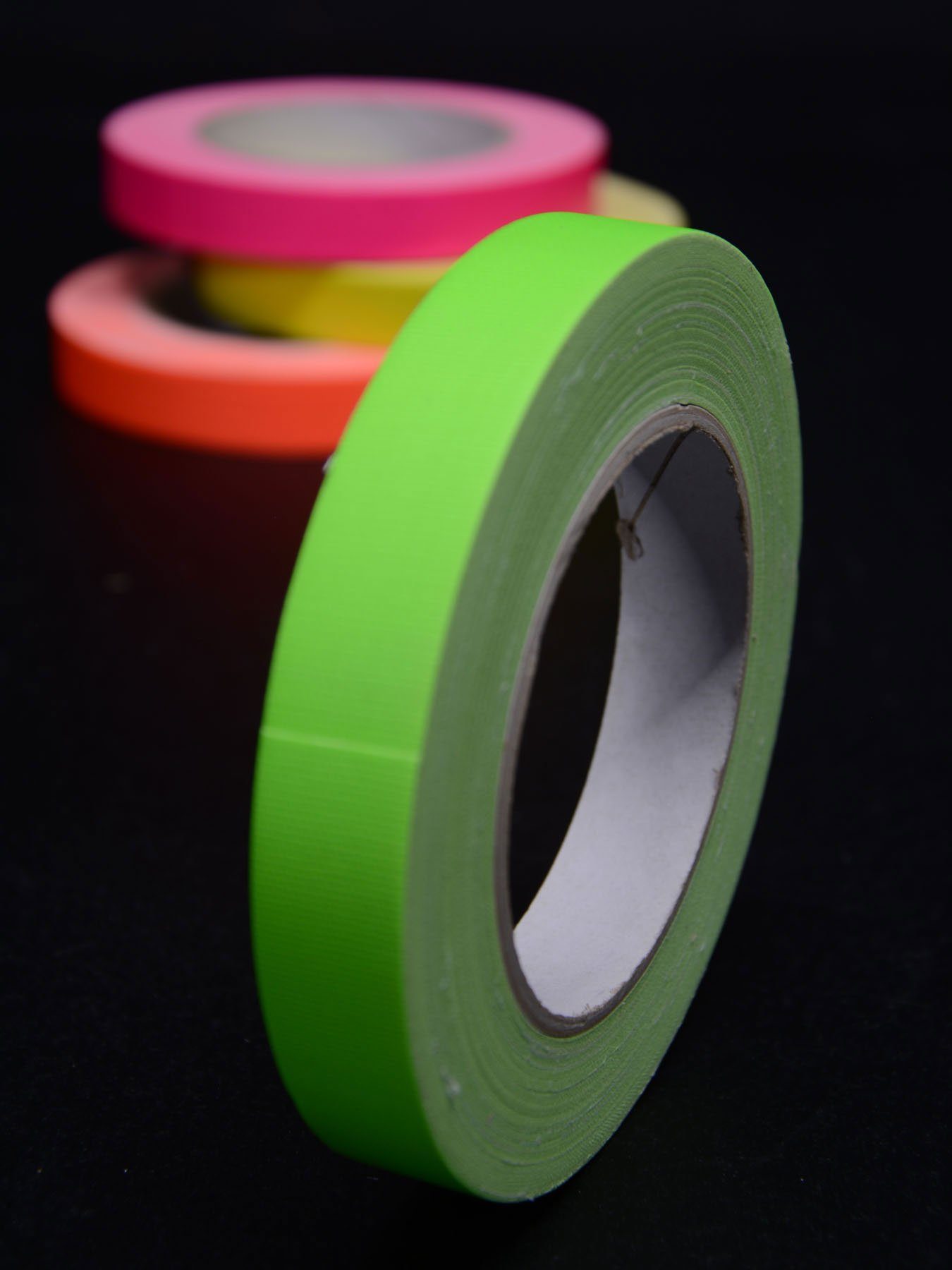 PSYWORK Klebeband 25m-Rolle Schwarzlicht Gewebeklebeband Tape Rolle Neon Grün, 19mm UV-aktiv, leuchtet unter Schwarzlicht | Klebefilme