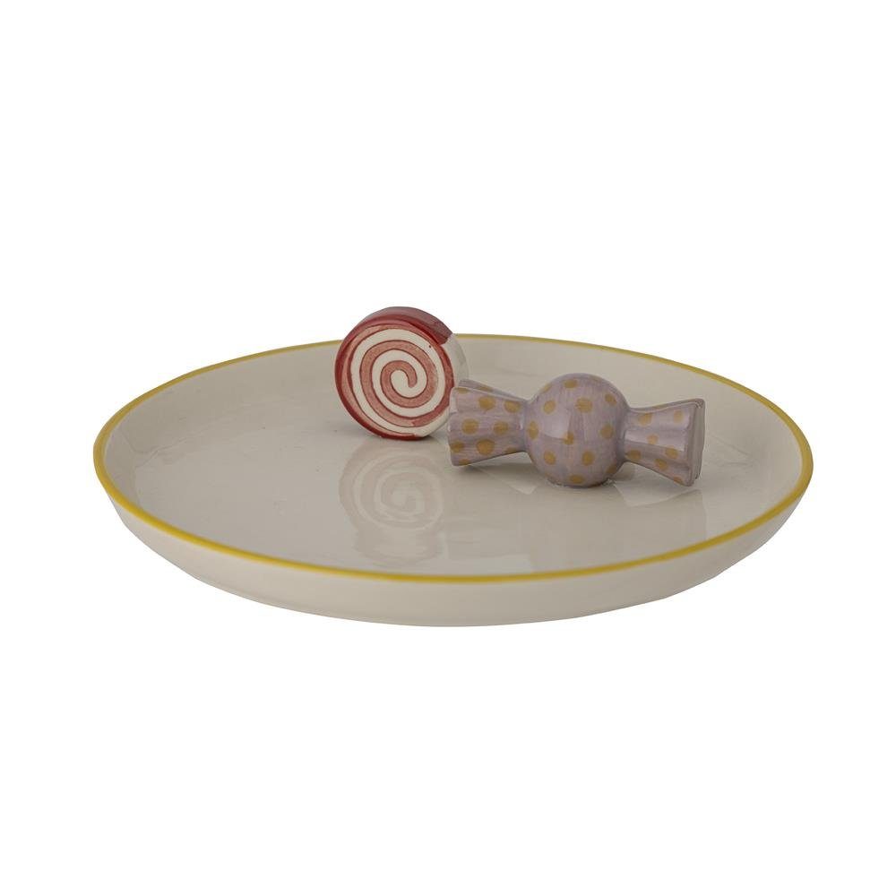 Bloomingville Tablett Mylie, mit Bonbon und Lutscher, aus Steingut, 23 x 5 cm, Handbemalt