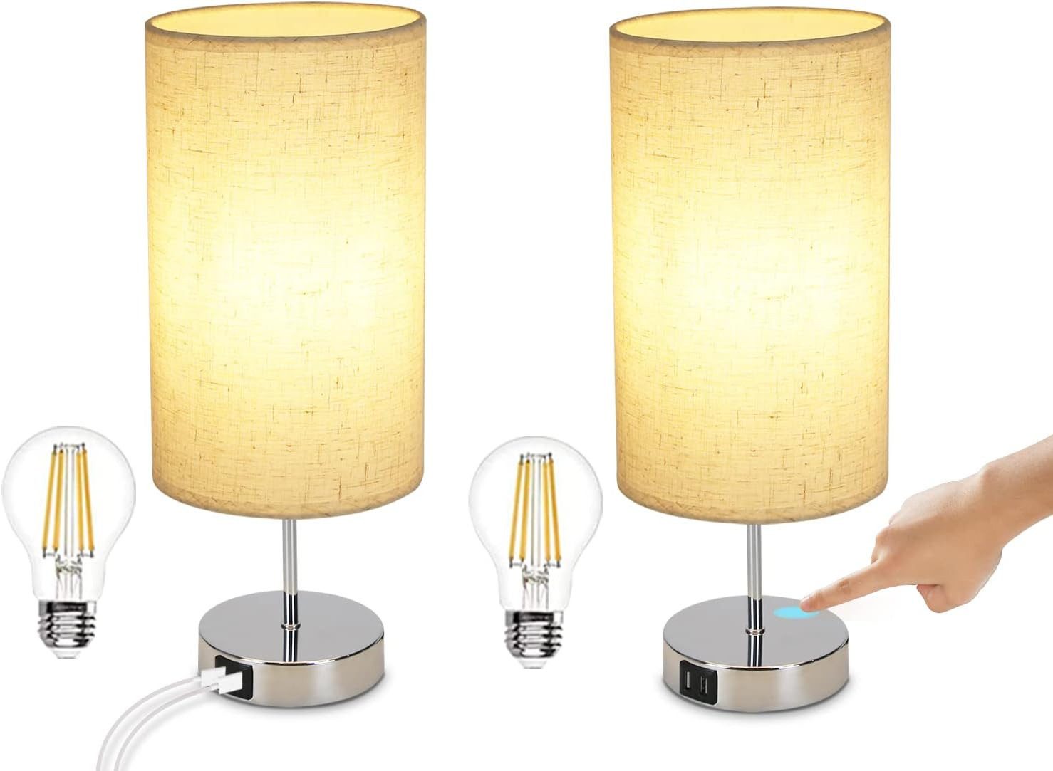 Nettlife Nachttischlampe Touch Dimmbar Stoffschirm E27 günstig online kaufen