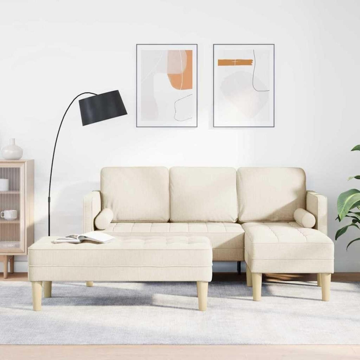 LuxusKollektion Ecksofa Ecksofa 2er Set Stoff 173 131 67 cm Leinen L-förmiges Sofa + Bank, Eckcouch