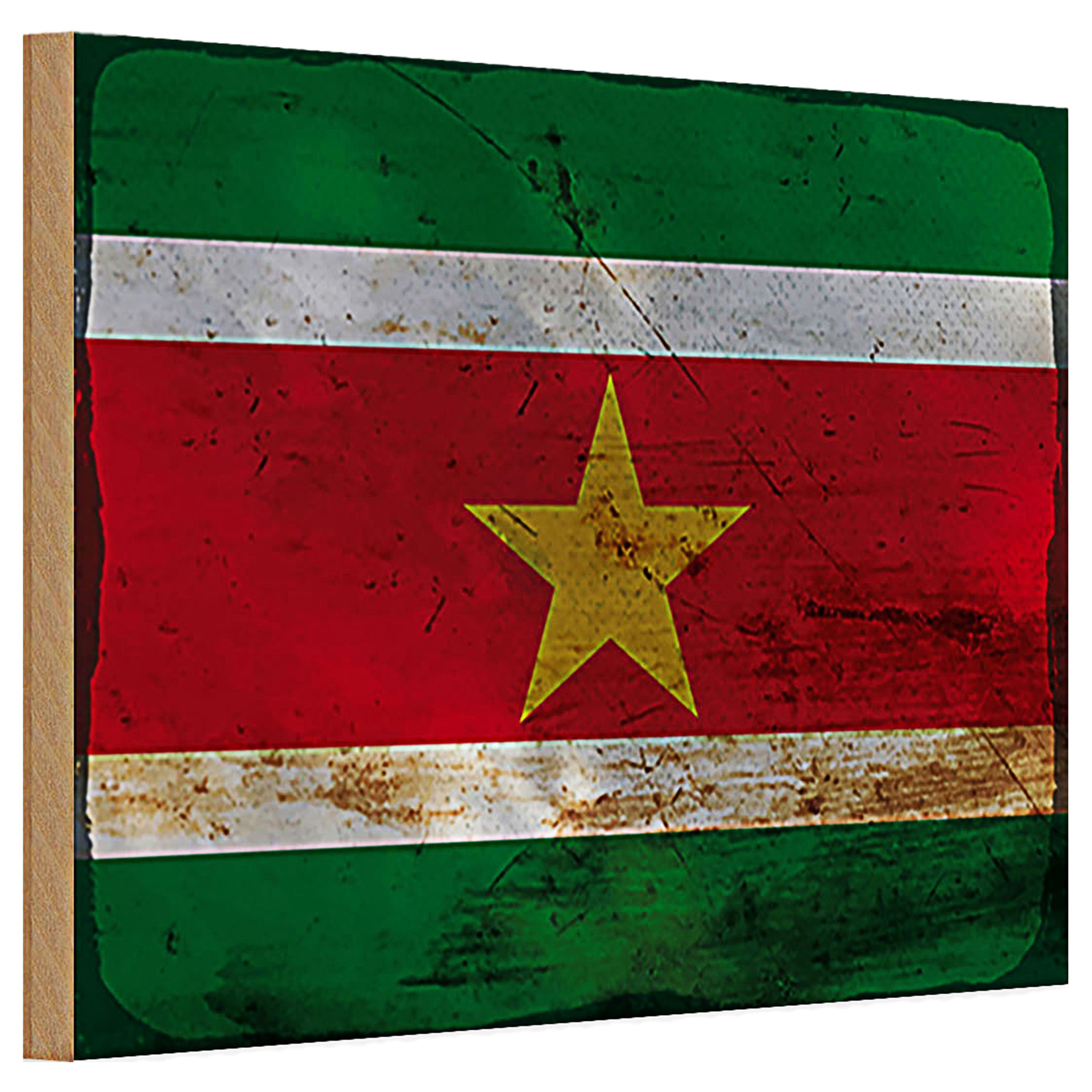 Roomando Holzbild Holzschild Flagge Suriname 30x20cm Flag of Suriname Rost
