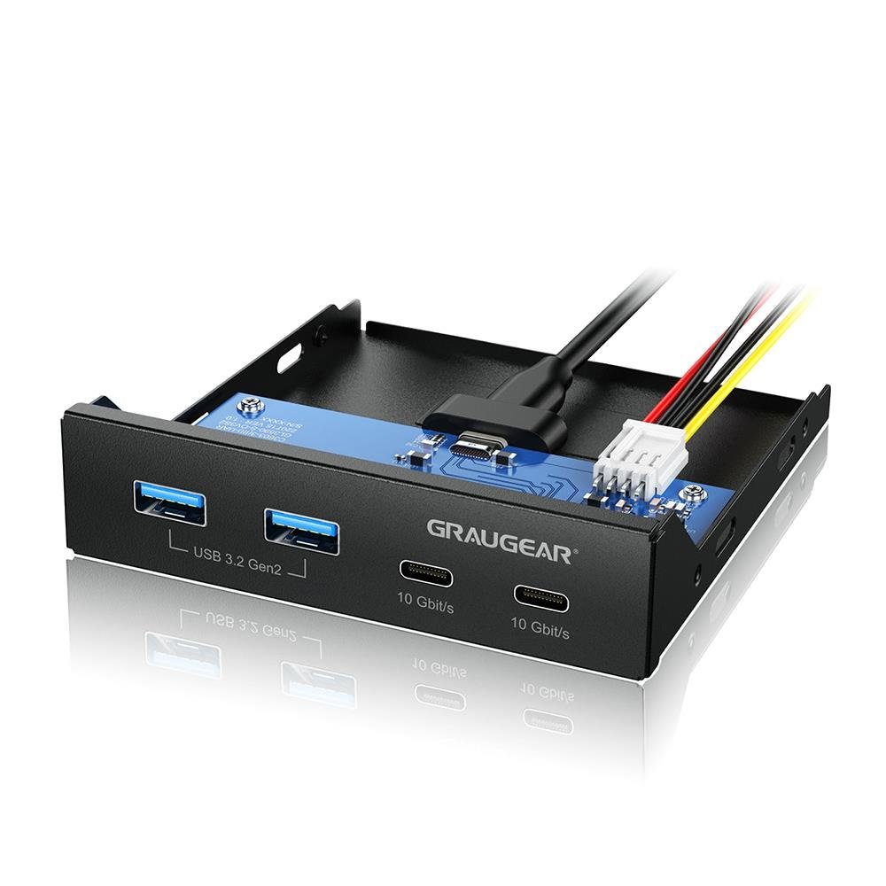 GRAUGEAR G-MP02 Multi Frontblende USB-Adapter, USB-Hub, USB 3.2 Gen2, USB  C, 3,5 Zoll PC Gehäuse Schacht, schwarz