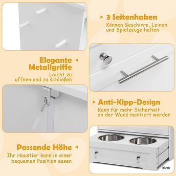 COSTWAY Futterstation 2 in 1 Lagerschrank, mit 2 Edelstahlnäpfen