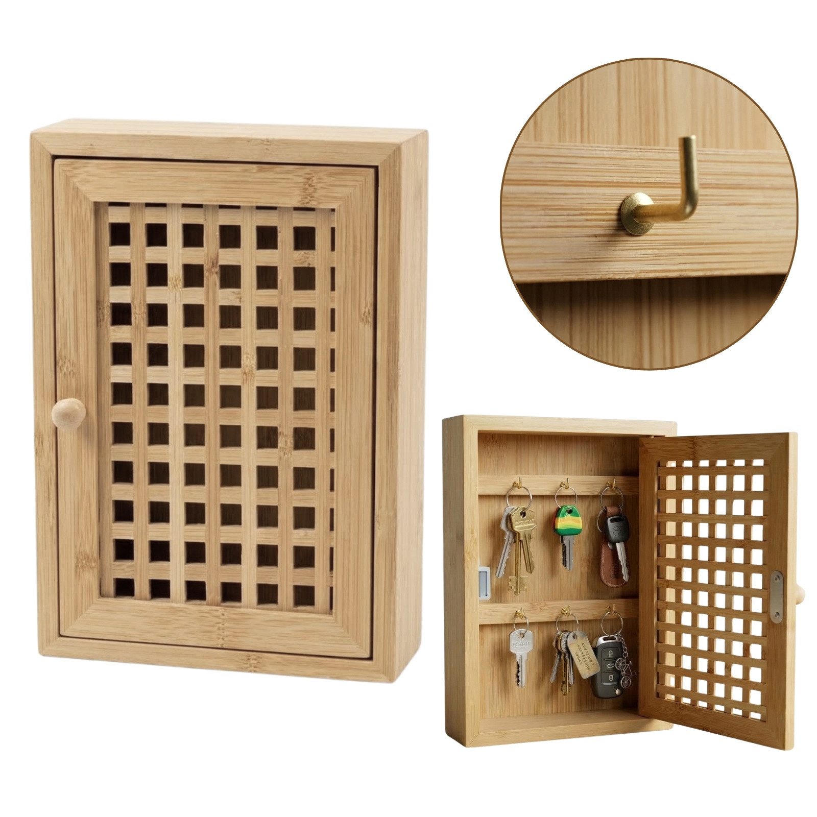 BOXIMO Schlüsselkasten Schlüsselkasten zum Aufhängen KIZU, 19 x 27 x 6 cm, Bambus – Bild 4 von 5