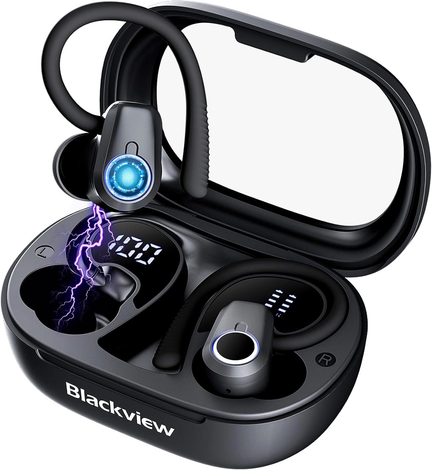 blackview 3 Größen von weichen Ohrstöpseln für bequemen Sitz und Ohrbügel In-Ear-Kopfhörer (13-mm-Membranlautsprecher für kraftvollen Klang und CVC8.0-Geräuschreduzierung für klare Anrufe., Bequemer Sitz, lange Akkulaufzeit, hochwertiger intuitive Bedienung)
