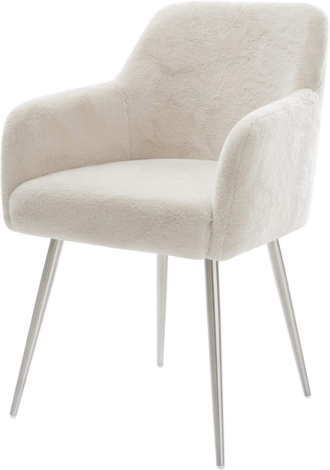 DELIFE Polsterstuhl Greg-Flex, 4-Fuß konisch Edelstahl Plüsch Creme-Weiß Taschenfederkern