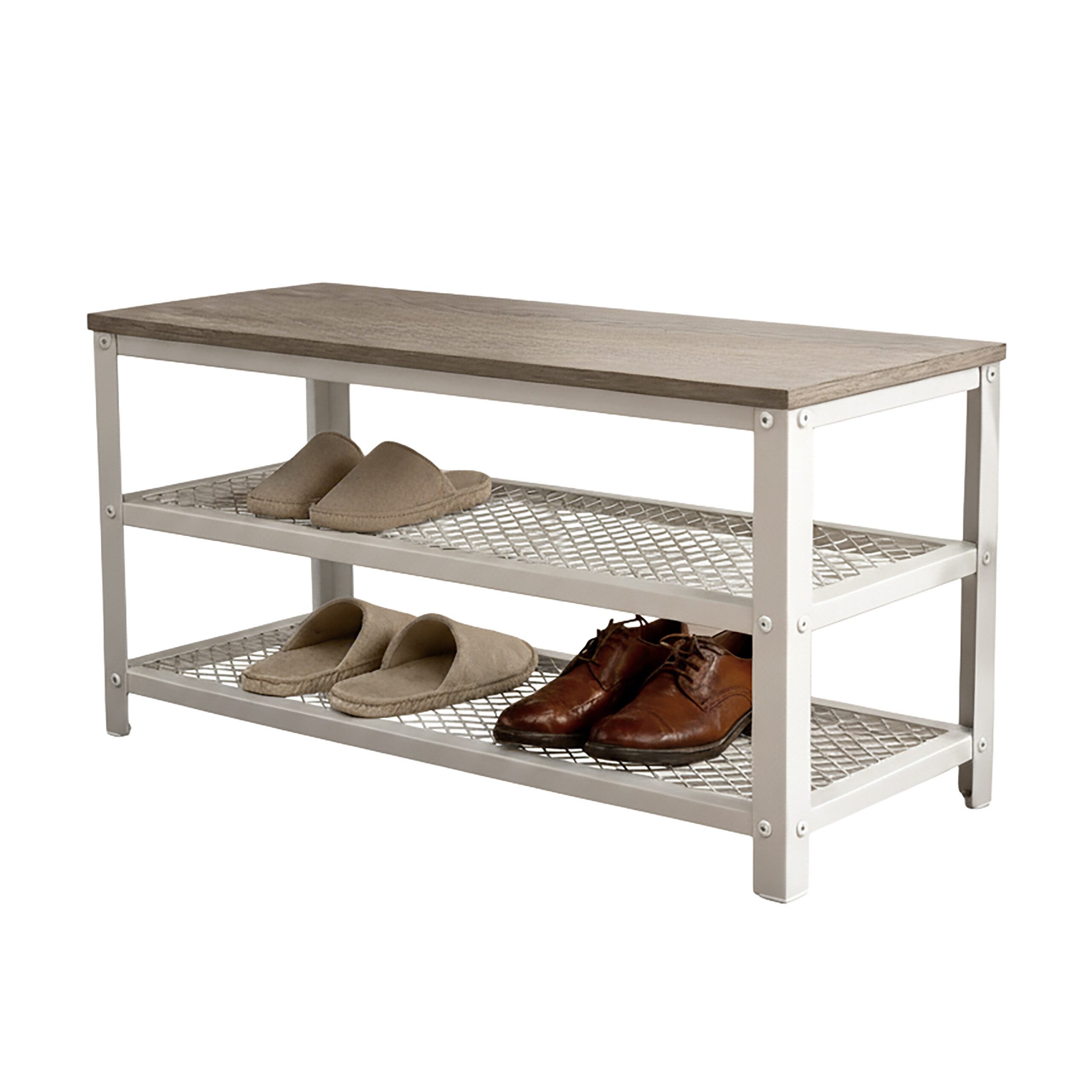 relaxdays Schuhregal Schuhbank mit 2 Schuhablagen, 1-tlg., Weiß-Grau, L