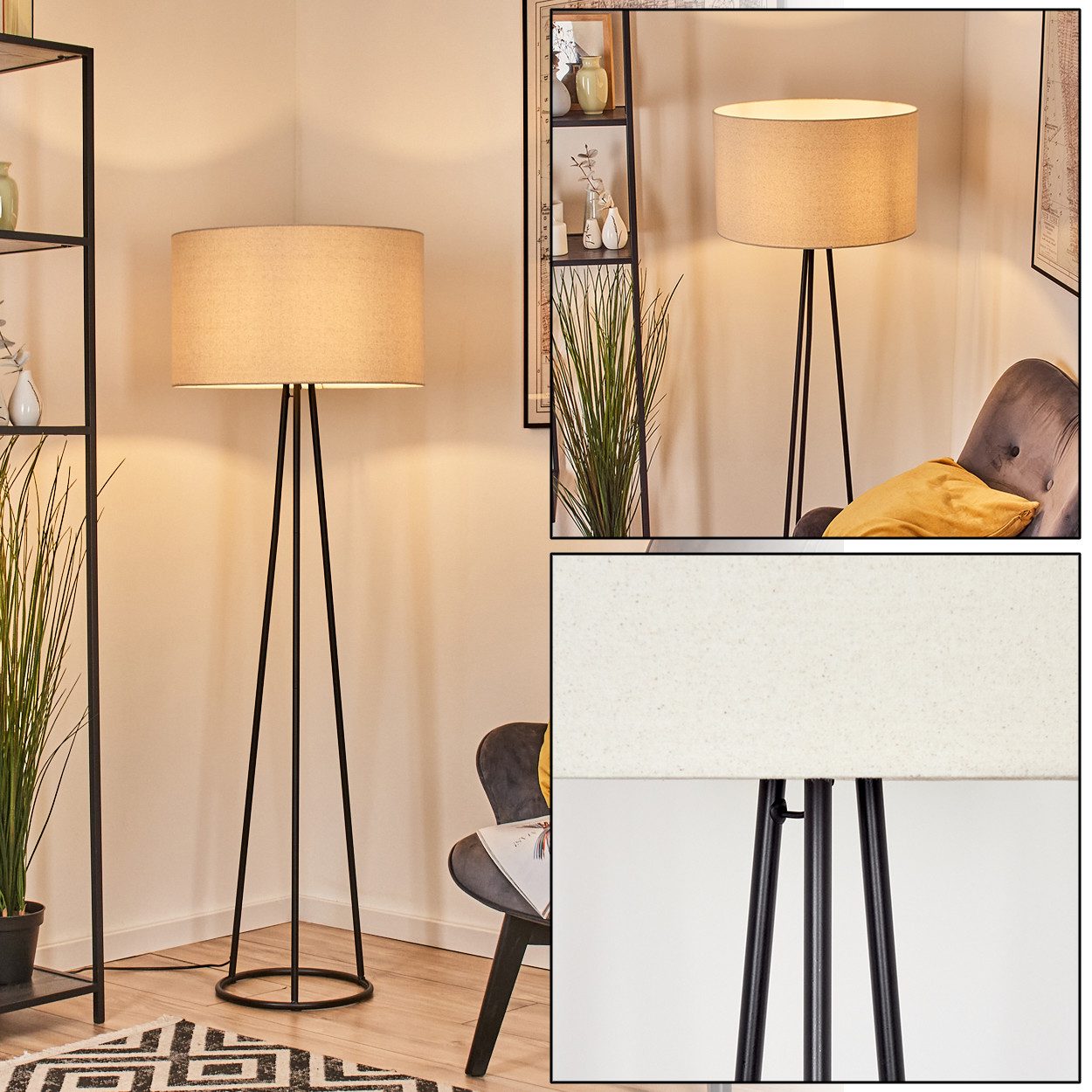 hofstein Stehlampe Stehlampe aus Metall im modernen Design mit Schirm aus Stoff, ohne Leuchtmittel, Stehleuchte mit Schirm aus Stoff und Fußschalter, Ø 50 cm, 152 cm, E27