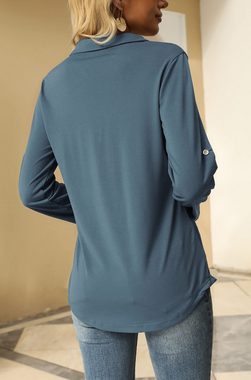 ZWY 2-in-1-Shirt Damen Bluse V-Ausschnitt Hemd Elegant 3/4 Ärmel Tunika Tops T-Shirts