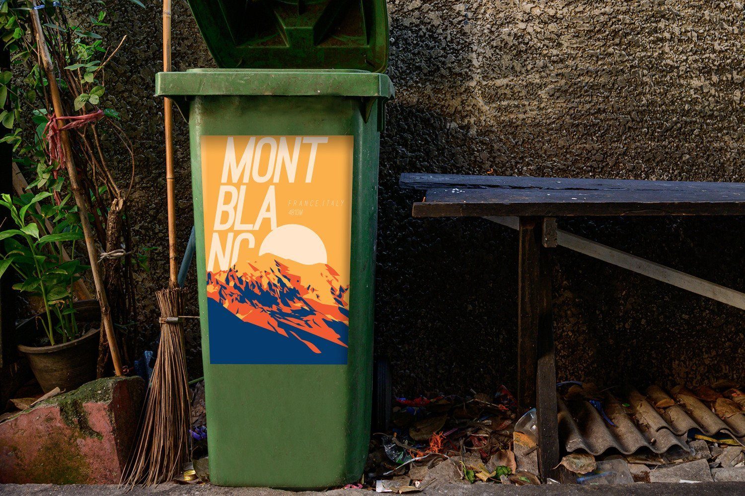 MuchoWow Wandsticker Berg Blanc - Abfalbehälter - Mülltonne, Sticker, St), Mont Mülleimer-aufkleber, (1 Container, Alpen