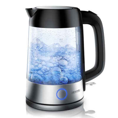 Arendo Wasserkocher, 1,7 l, 2200 W, Premium Edelstahl Glas Wasserkocher mit LED & automatische Abschaltung - 1,7 Liter - 2200W