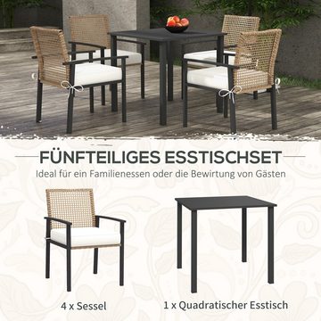 Outsunny Sitzgruppe Gartengarnitur mit 1 Tisch und 4 Stühle, (Rattan Essgruppe, 5-tlg., Balkonset), für Garten, Terrasse, Natur