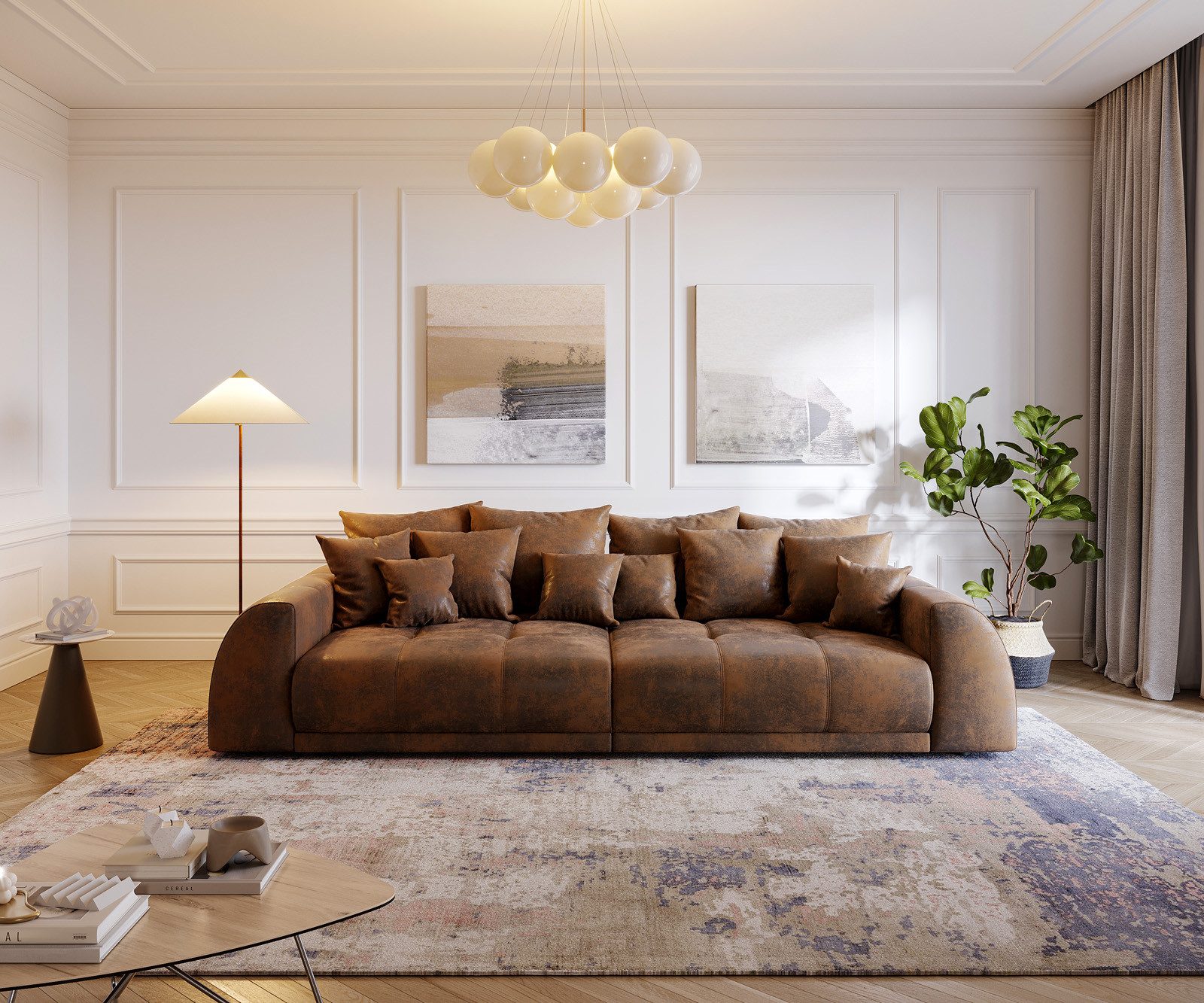 DELIFE Big-Sofa Violetta, Braun 310x135 cm Antik Optik inklusive Kissen Big günstig online kaufen