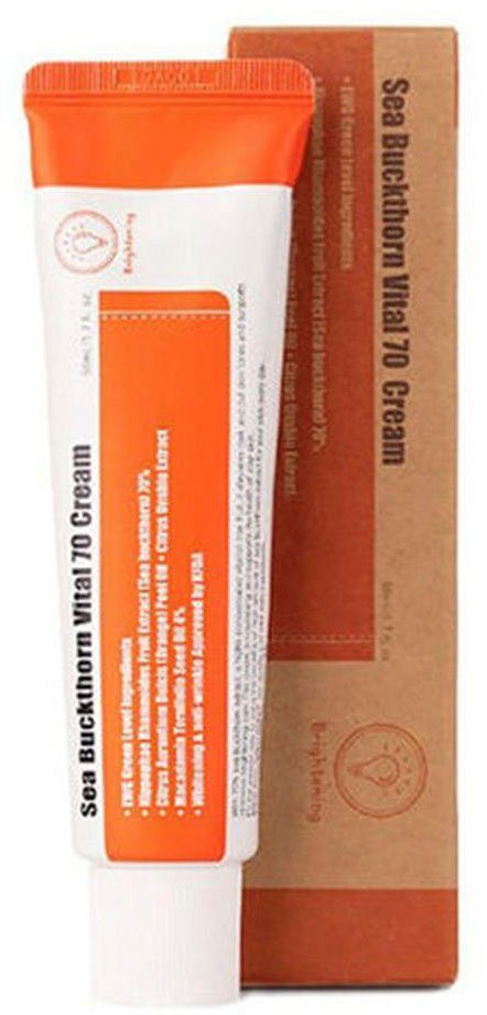 Purito Gesichtspflege SEA BUCKTHORN VITAL 70 CREAM, beruhigt und schützt müde Haut, reich an Vitamin E, B, K und C.