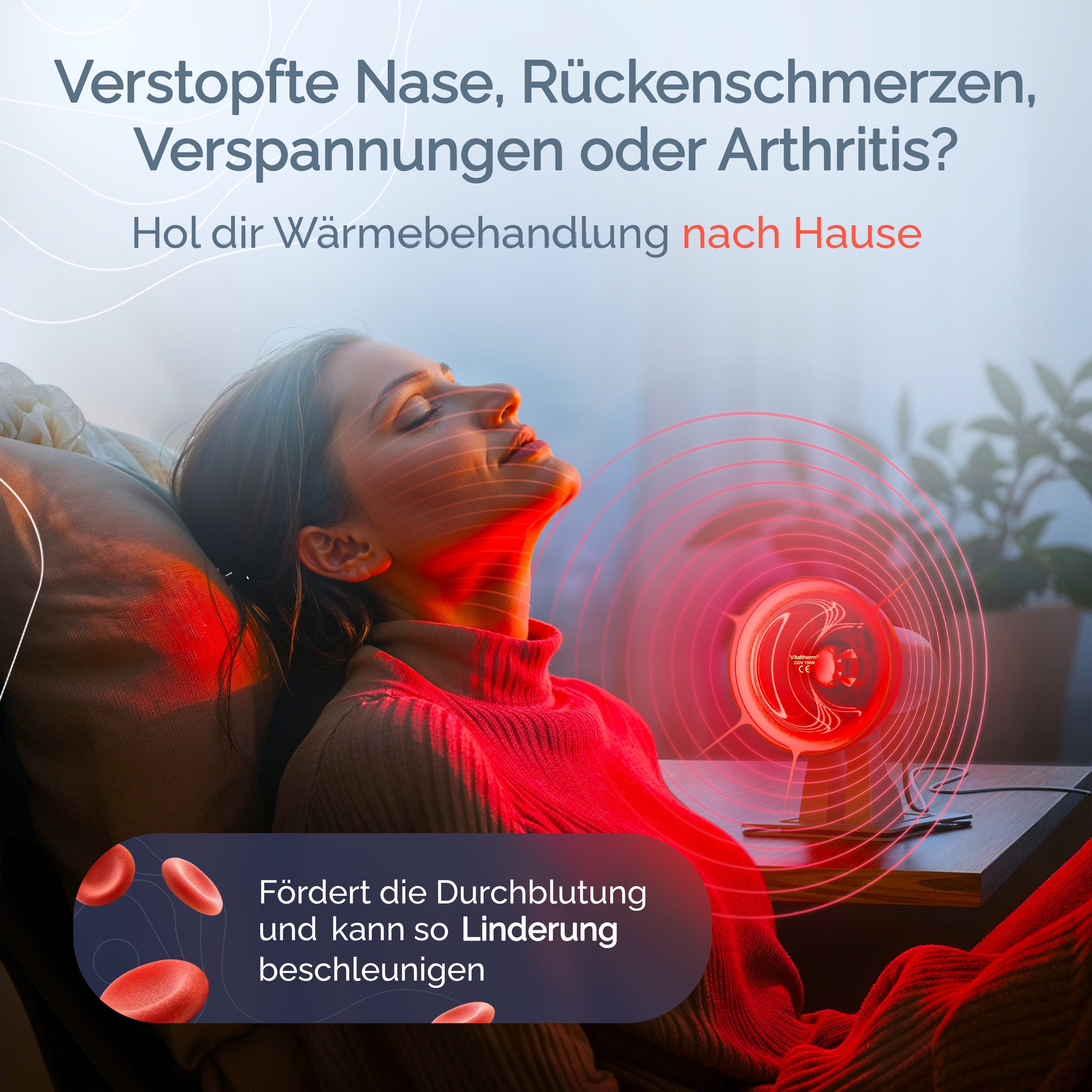 Vitaltherm Infrarotlampe RW 150 Rotlichtlampe Wärmelampe – Infrarotlampe mit Timer & Dimmer, Wohltuende Wärme